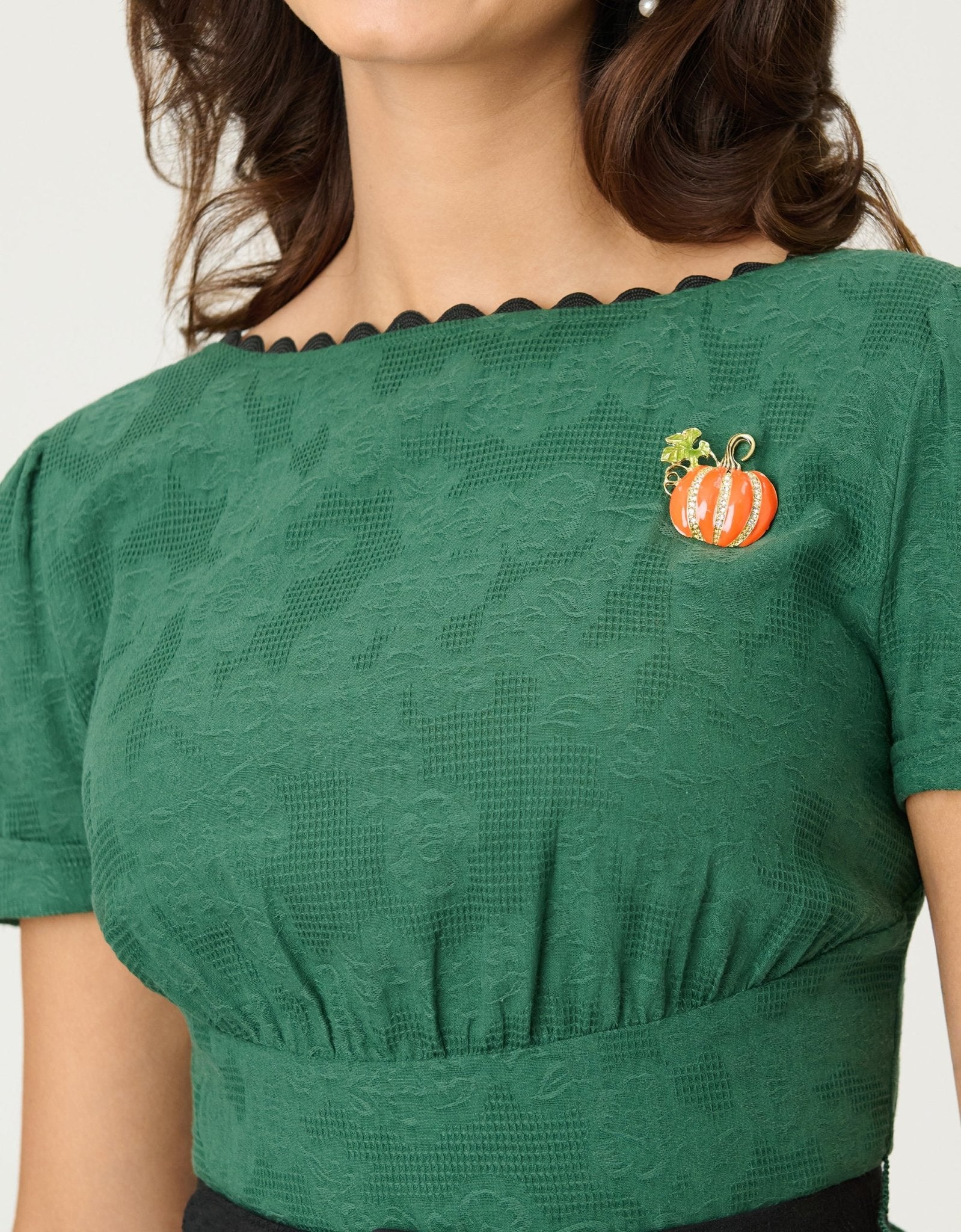 Unique Vintage Emerald Cotton Jaquard Swing Dress - Image 4