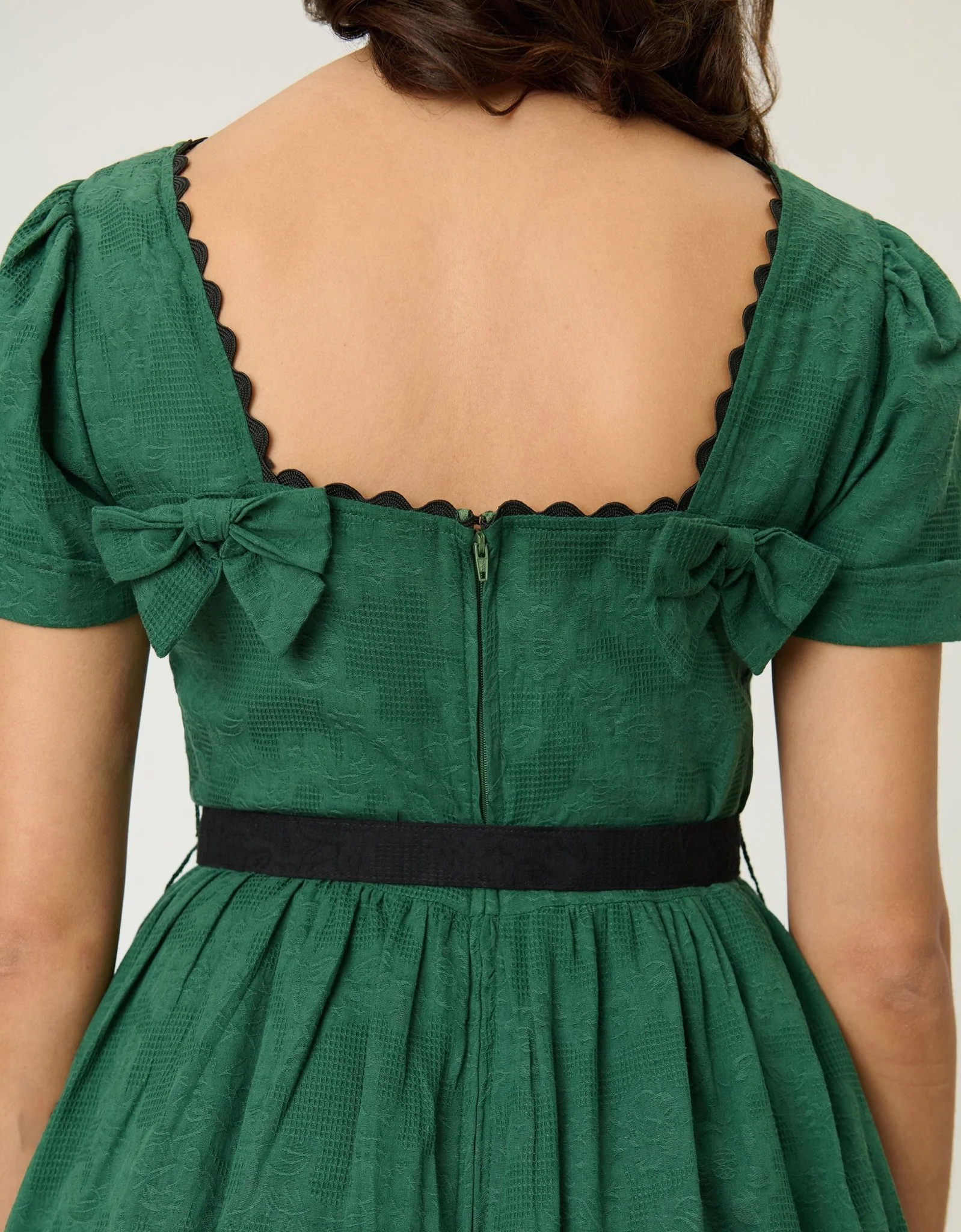 Unique Vintage Emerald Cotton Jaquard Swing Dress - Image 5