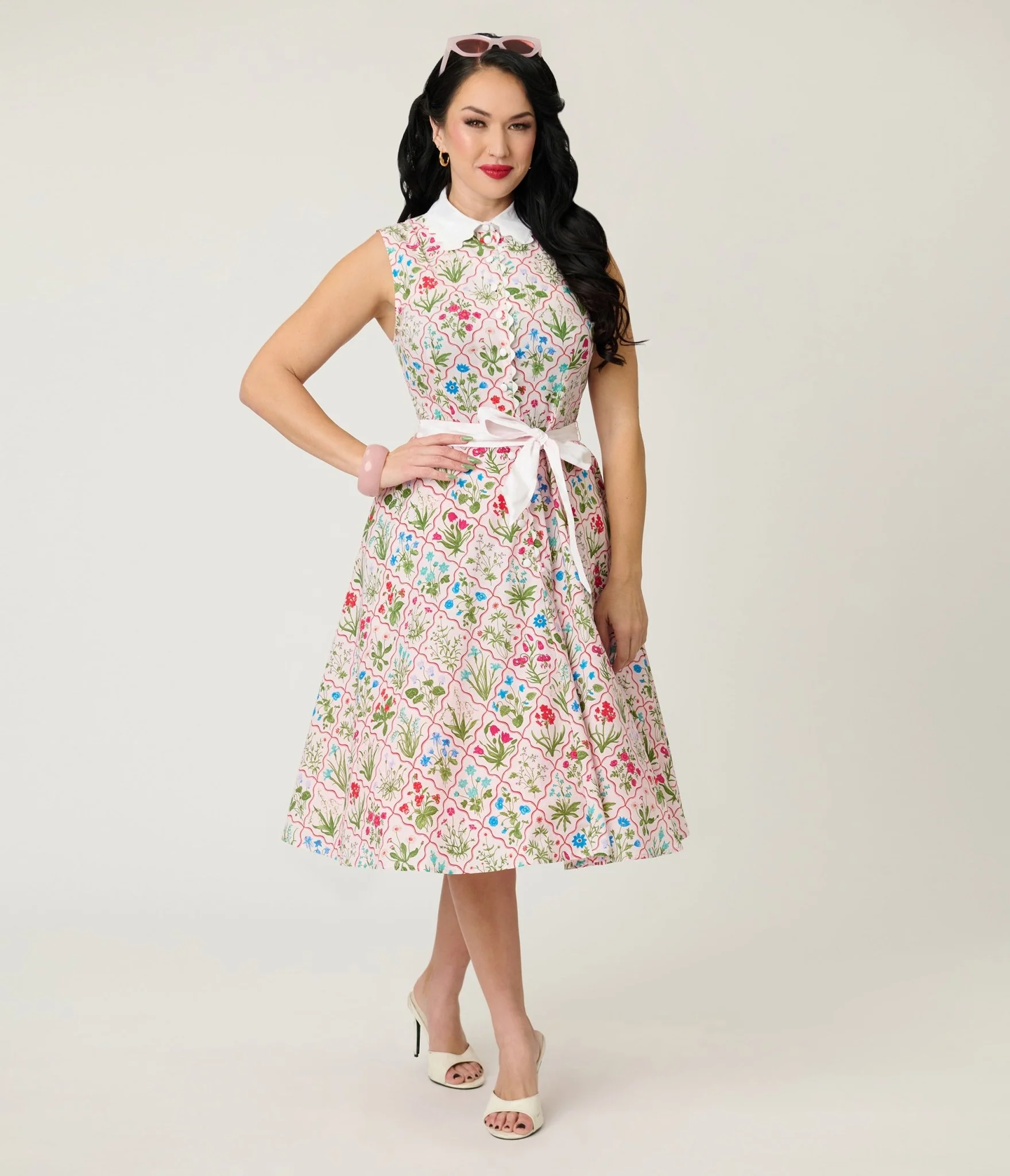 Unique Vintage Floral Diamond Darlene Swing Dress - Image 3