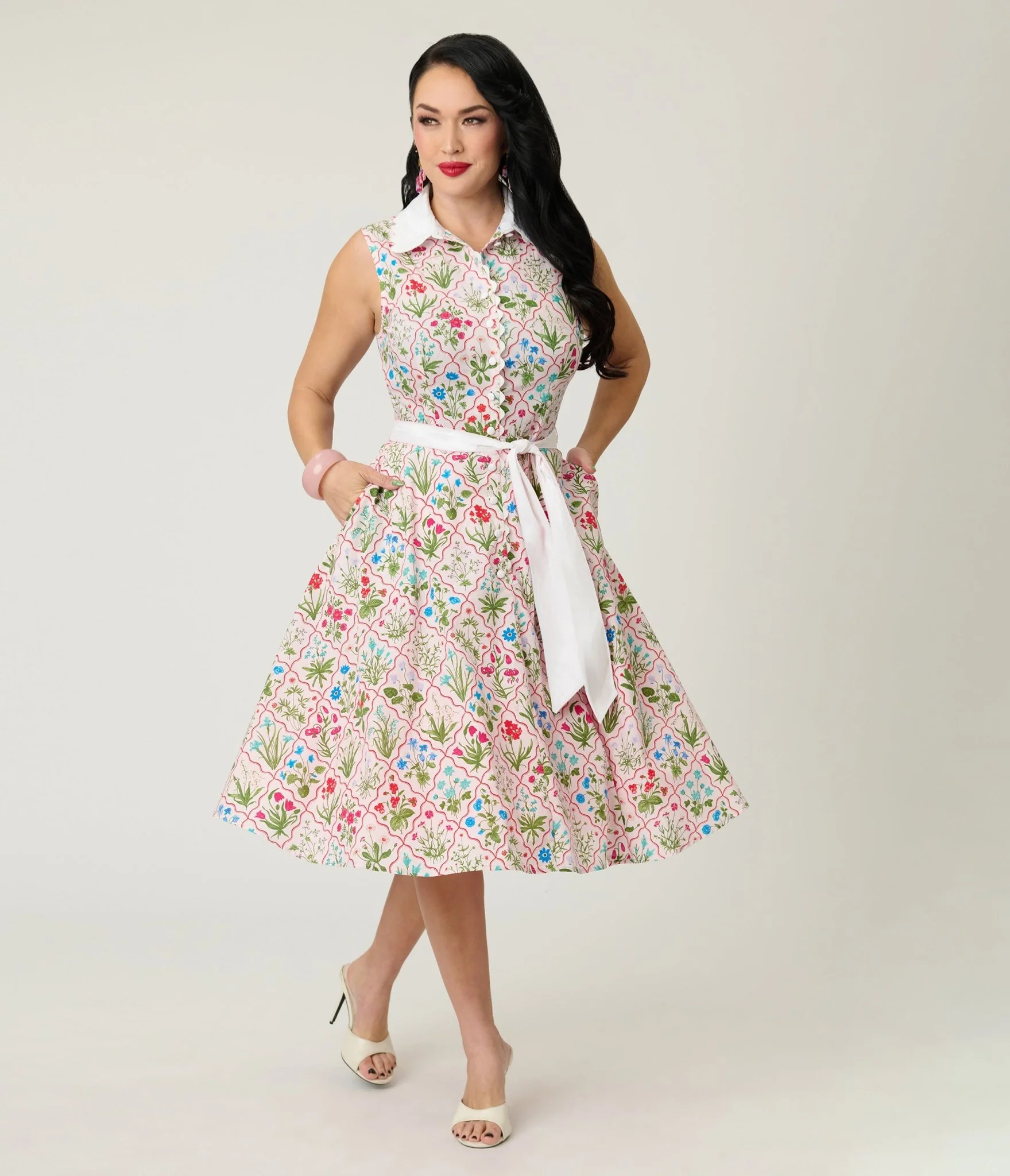 Unique Vintage Floral Diamond Darlene Swing Dress - Image 4
