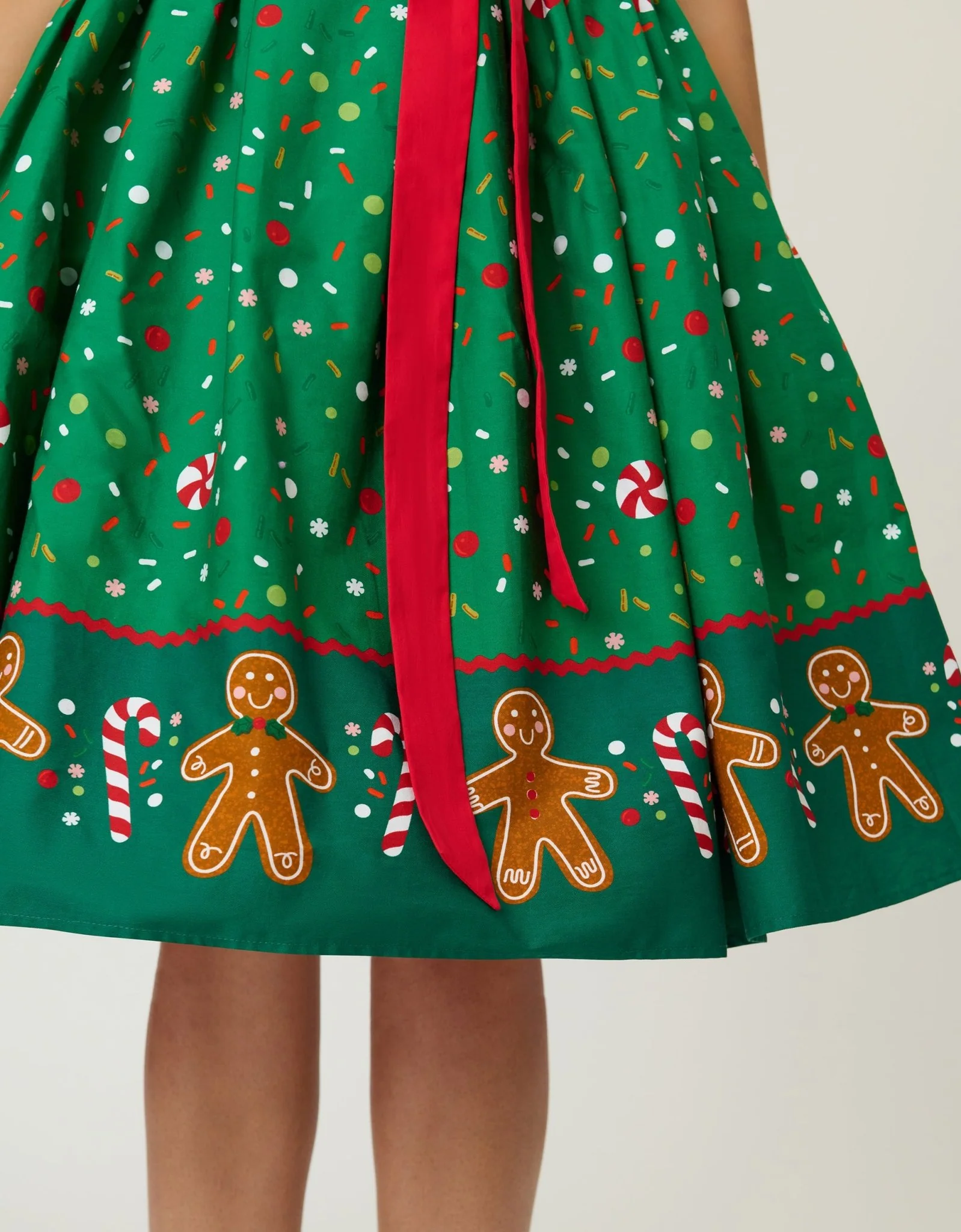 Unique Vintage Gingerbread Man Border Print Sleeveless Cotton Swing Dress - Image 5