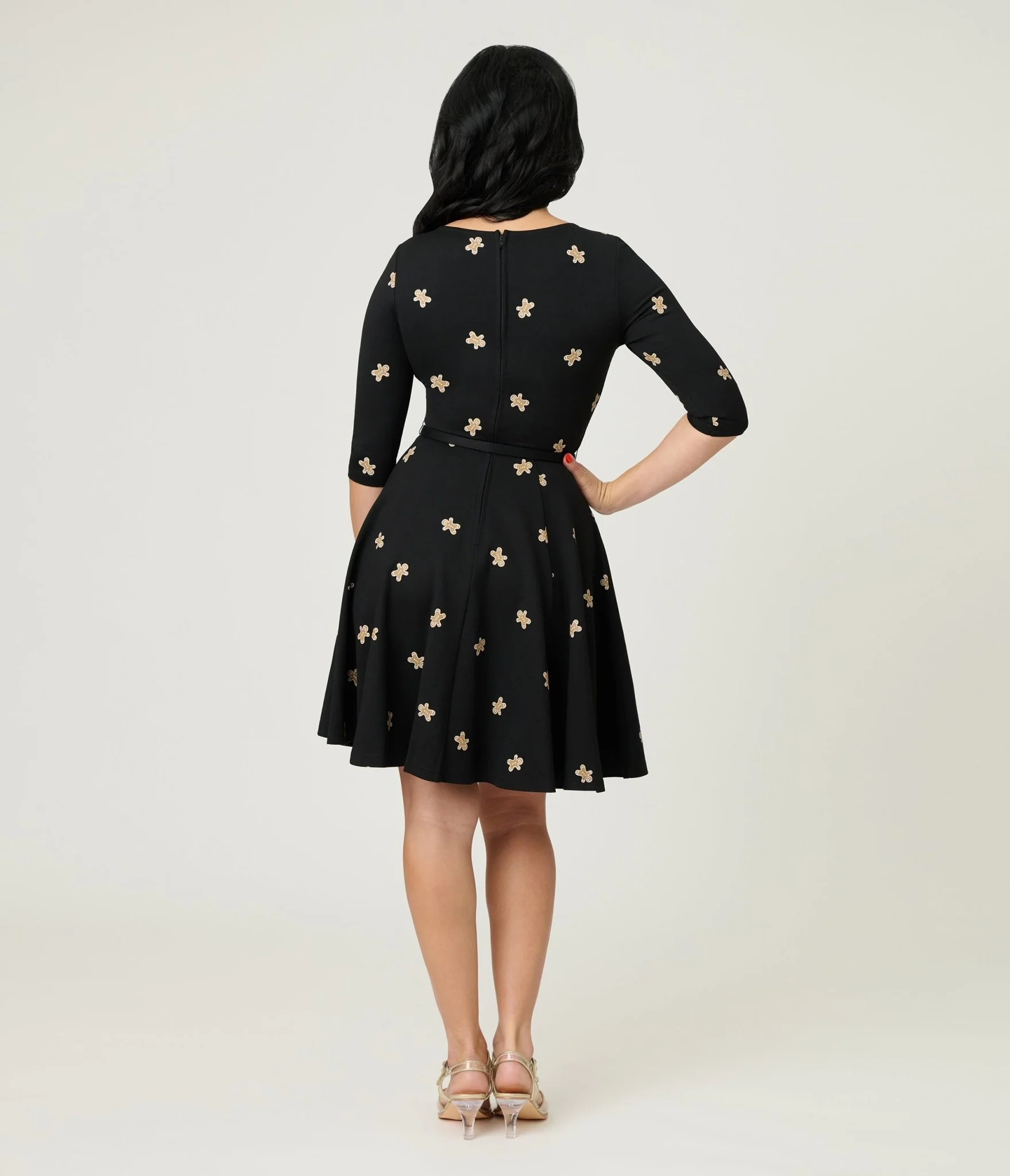 Unique Vintage Gingerbread Man Print Stephanie Fit & Flare Dress - Image 2