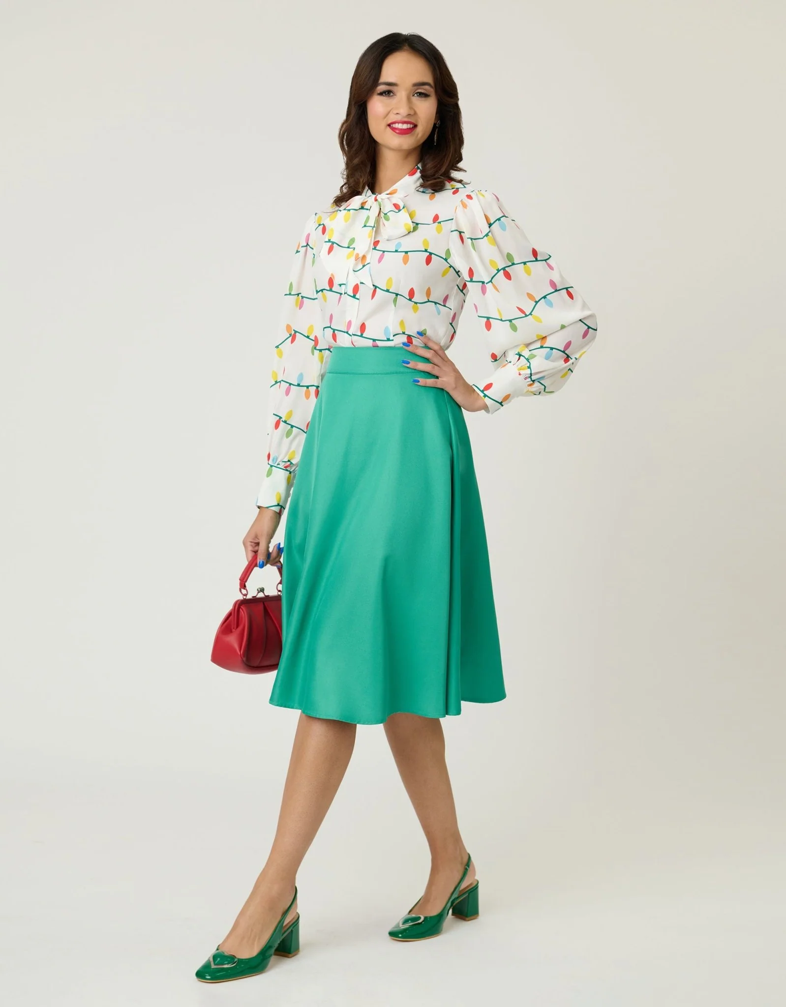 Unique Vintage Green High Waist Vivien Swing Skirt