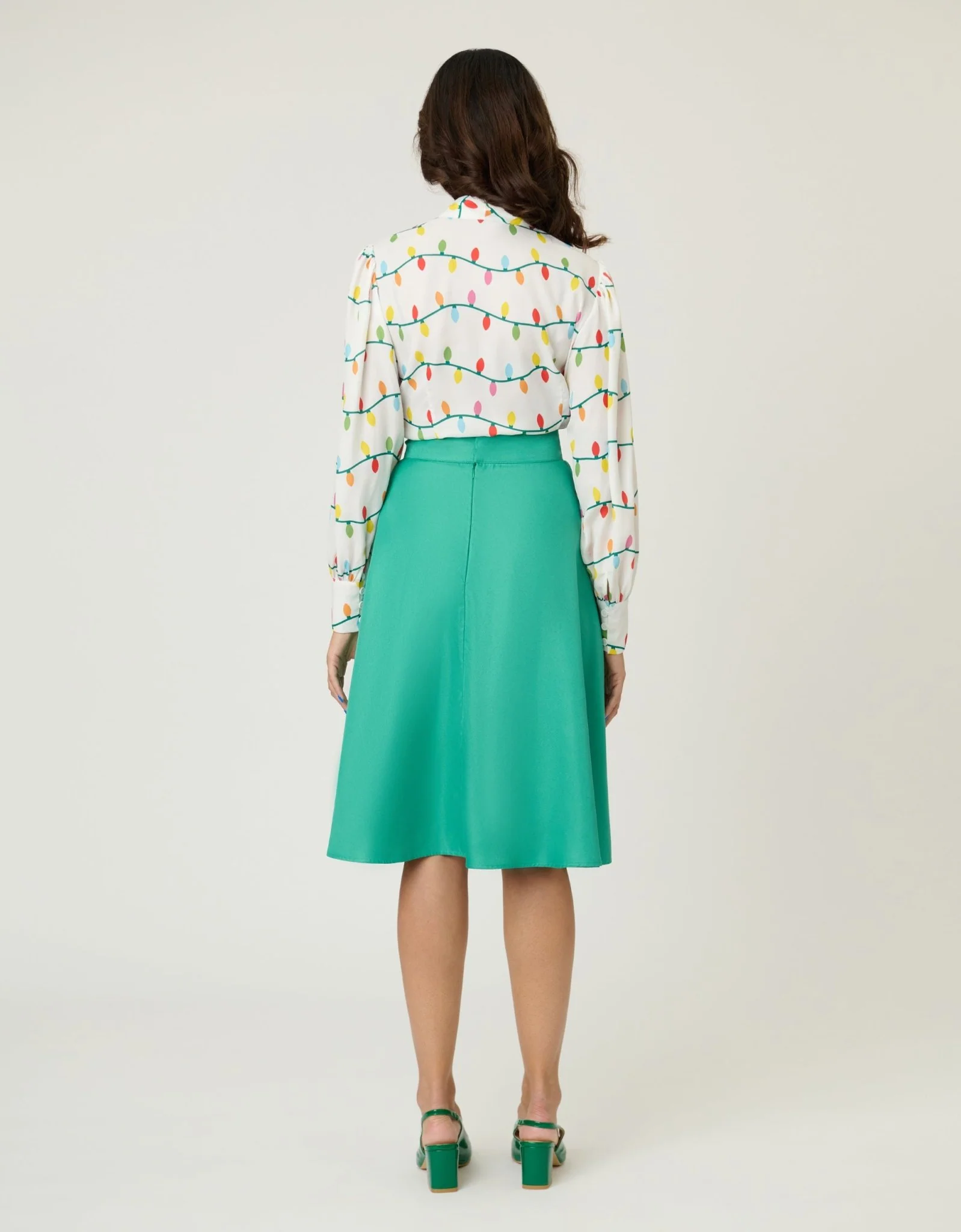 Unique Vintage Green High Waist Vivien Swing Skirt - Image 3