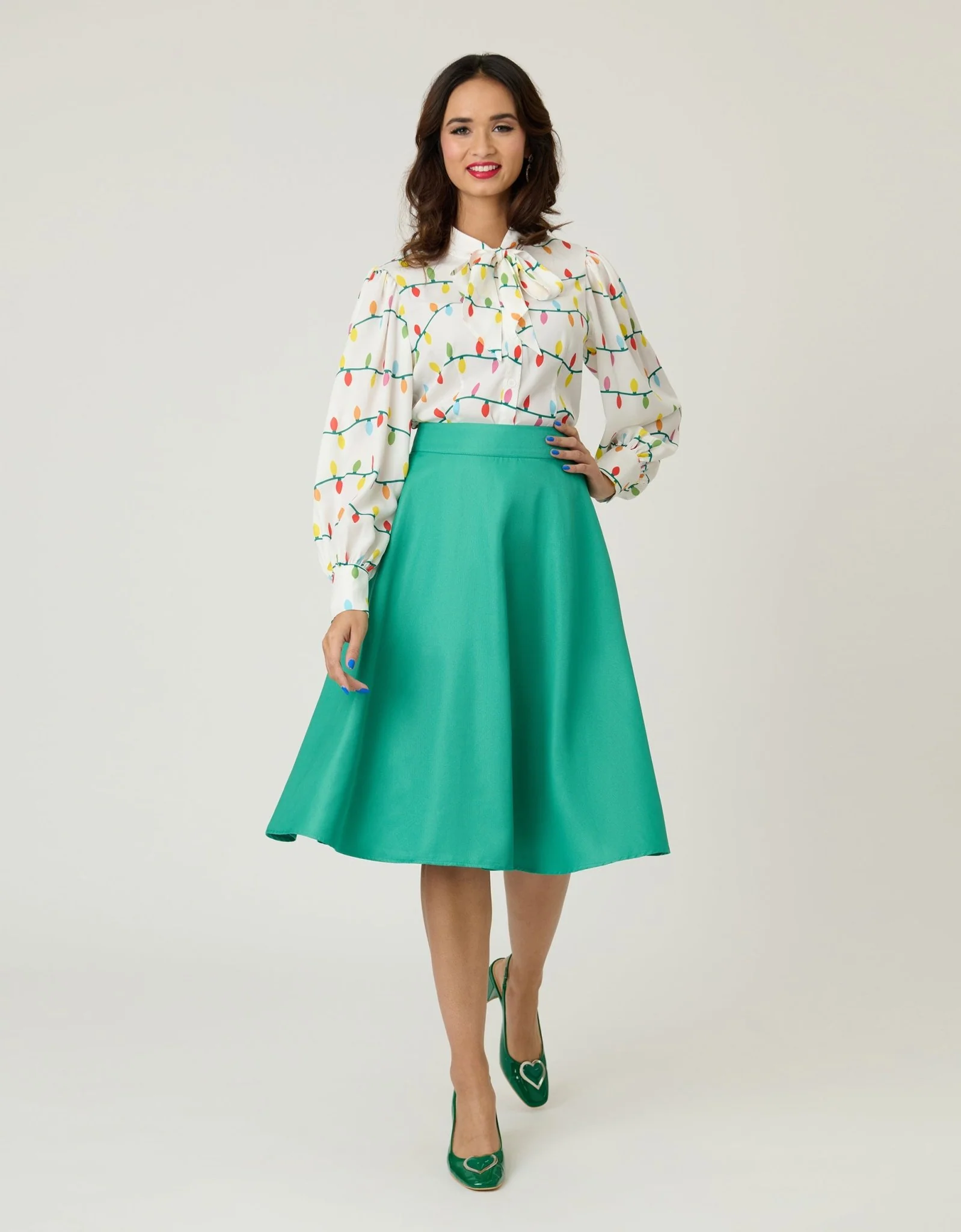 Unique Vintage Green High Waist Vivien Swing Skirt - Image 4