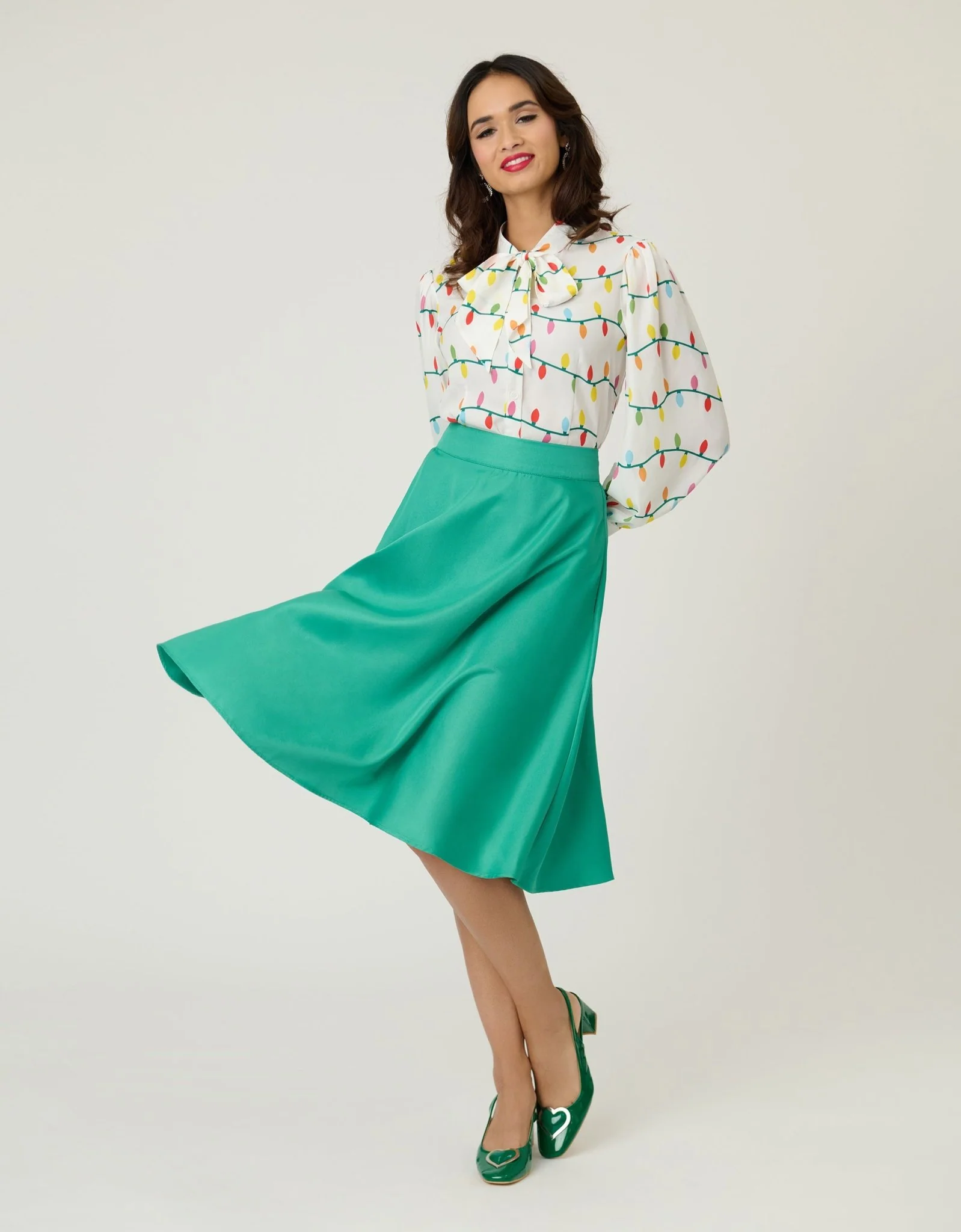 Unique Vintage Green High Waist Vivien Swing Skirt - Image 5