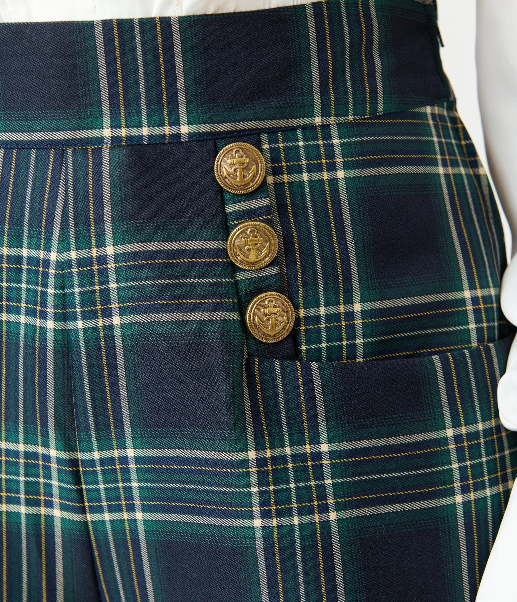 Unique Vintage Green Plaid High Waist Sailor Ginger Pants - Image 5