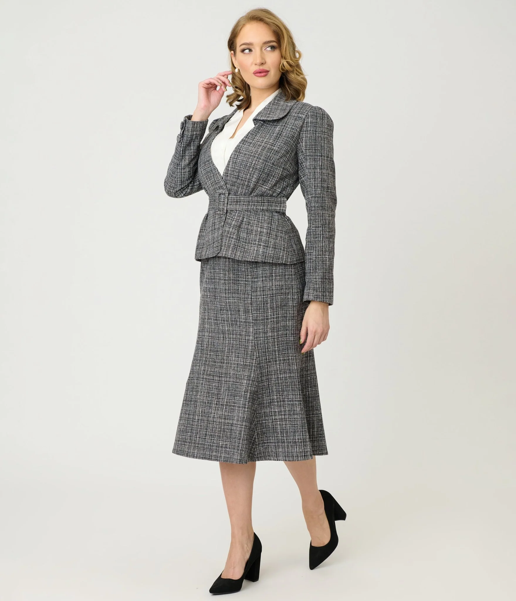 Unique Vintage Grey Tweed Tina Trumpet Skirt - Image 5