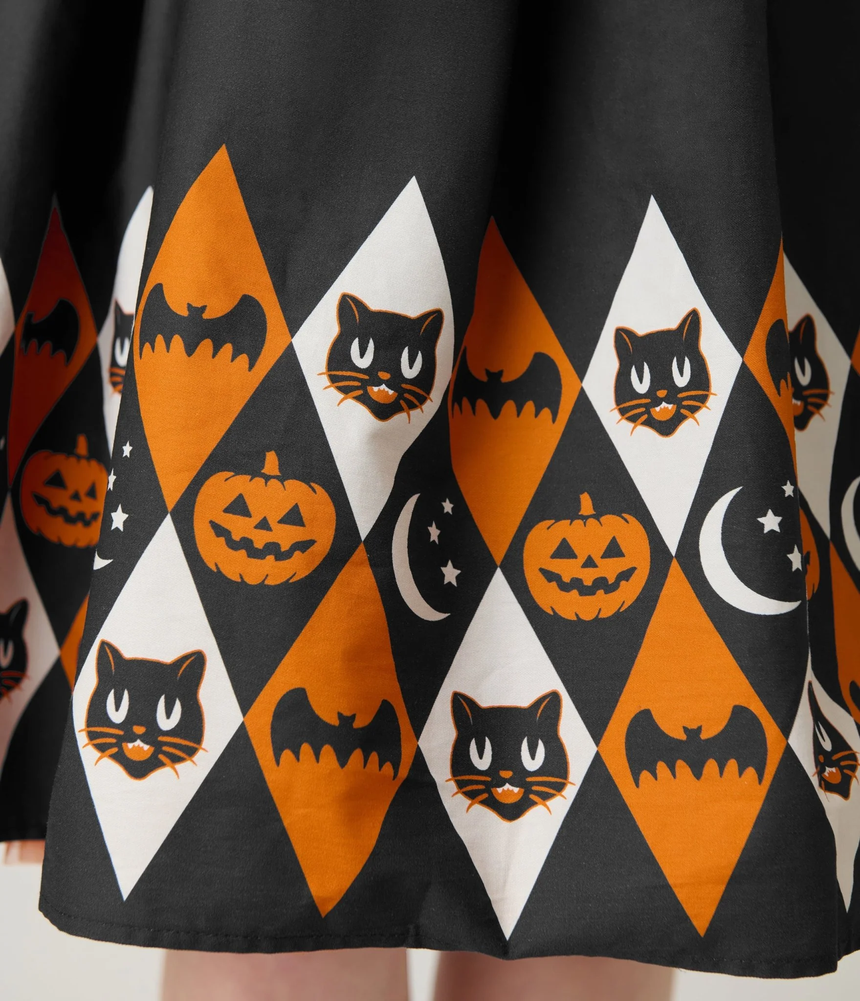 Unique Vintage Halloween Diamond Border Print Cotton Rachel Swing Dress - Image 4