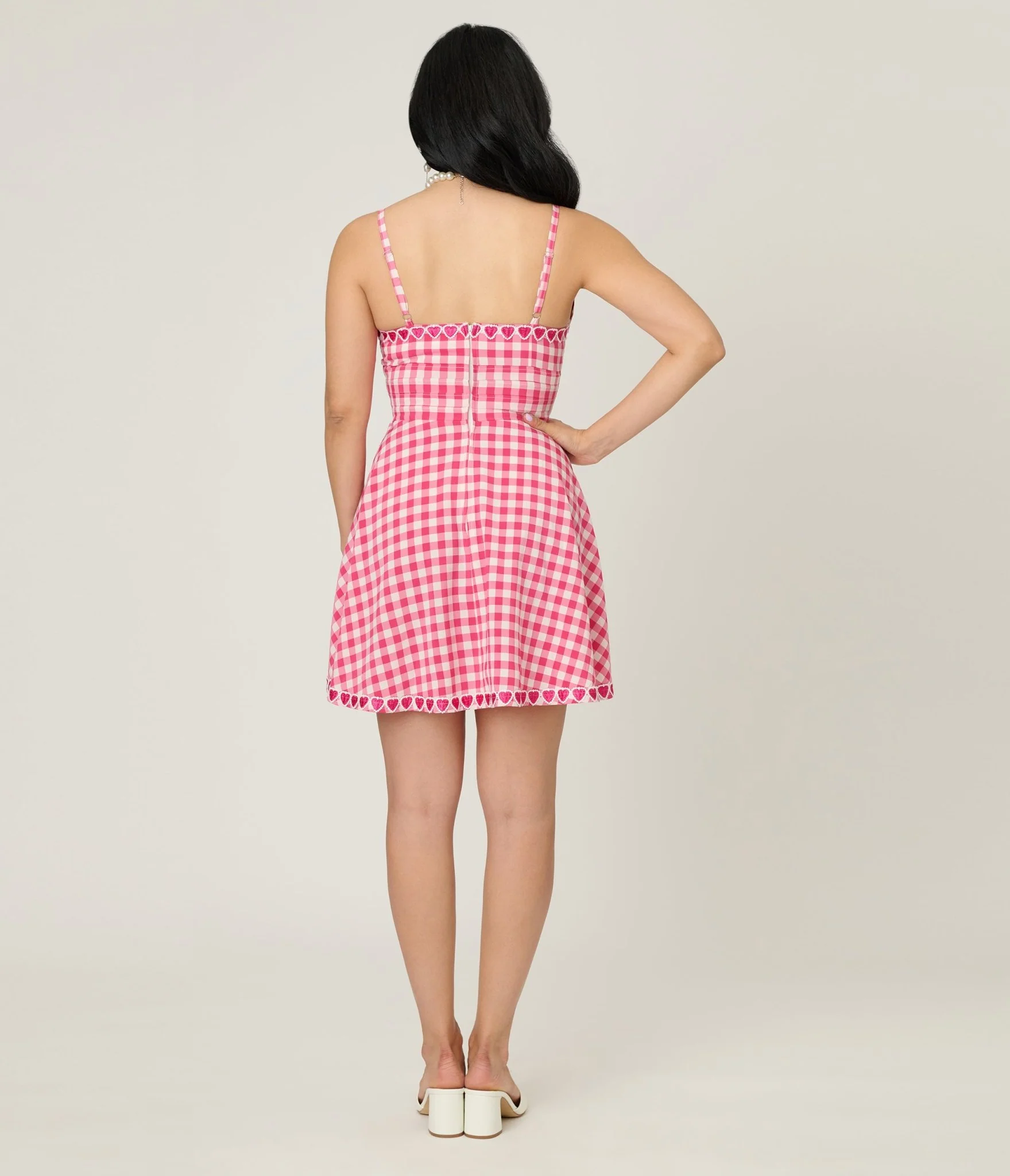 Unique Vintage Hot Pink Gingham Follow Your Heart Flare Dress - Image 2