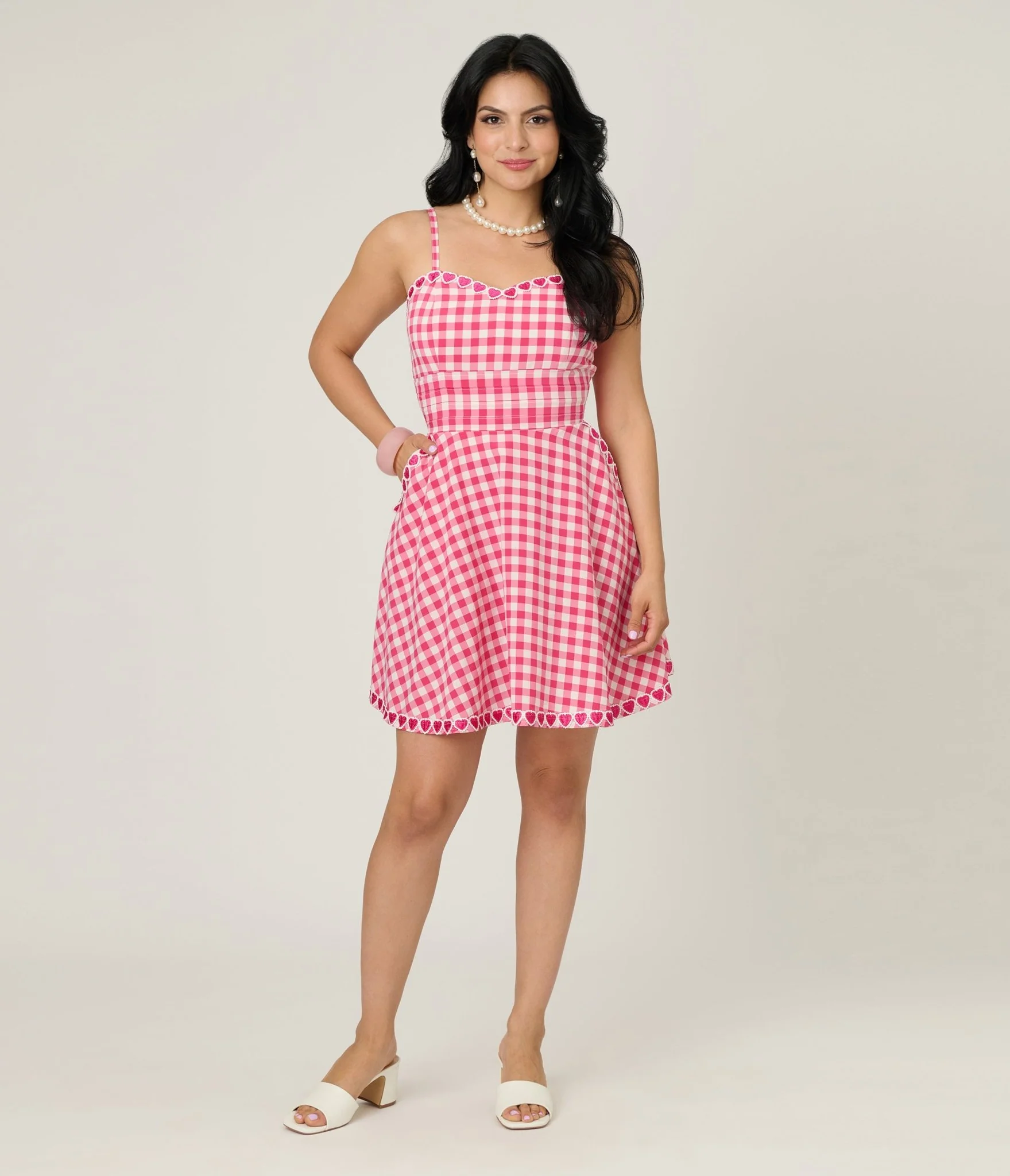 Unique Vintage Hot Pink Gingham Follow Your Heart Flare Dress - Image 4