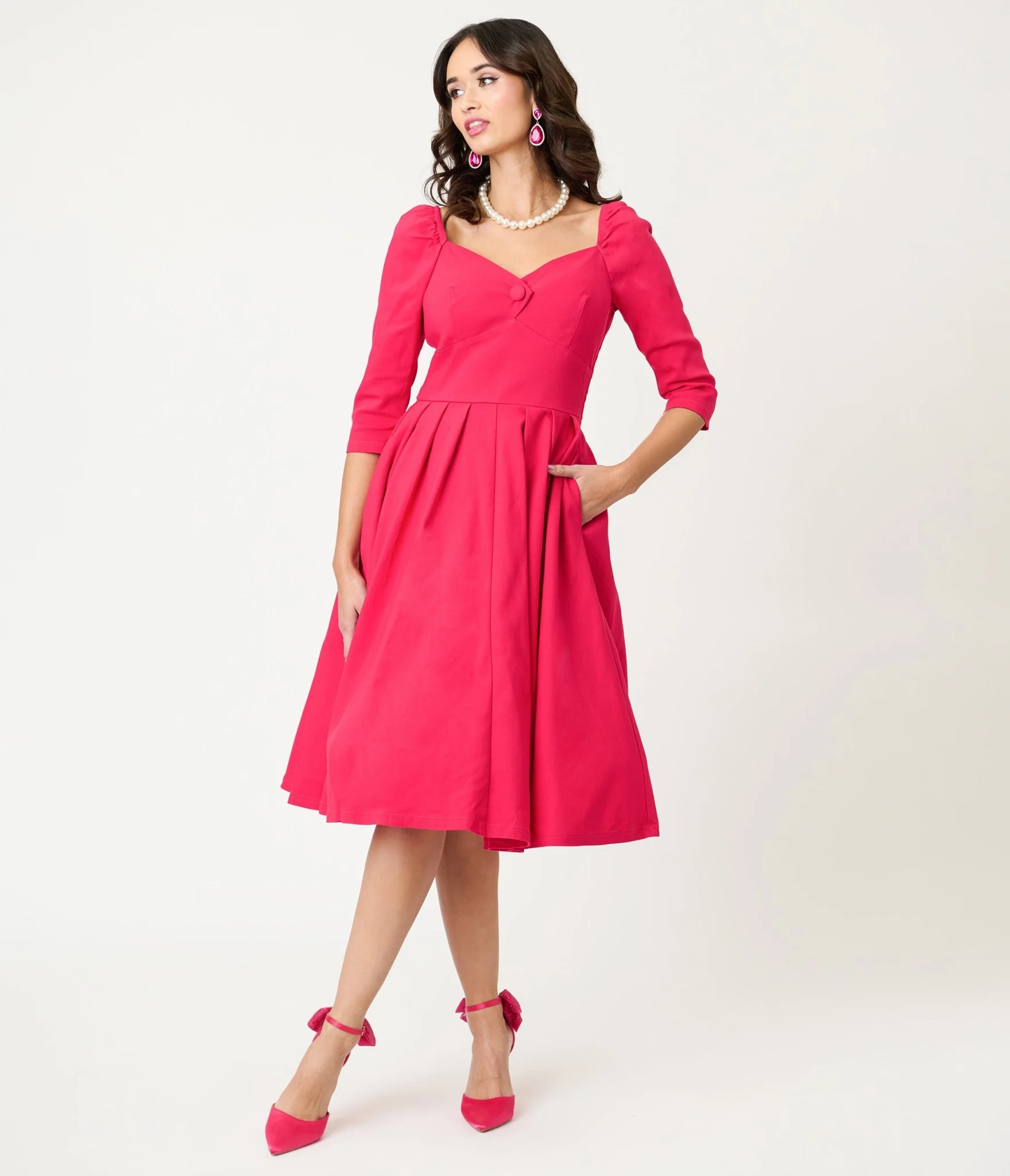 Unique Vintage Hot Pink Lamar Swing Dress