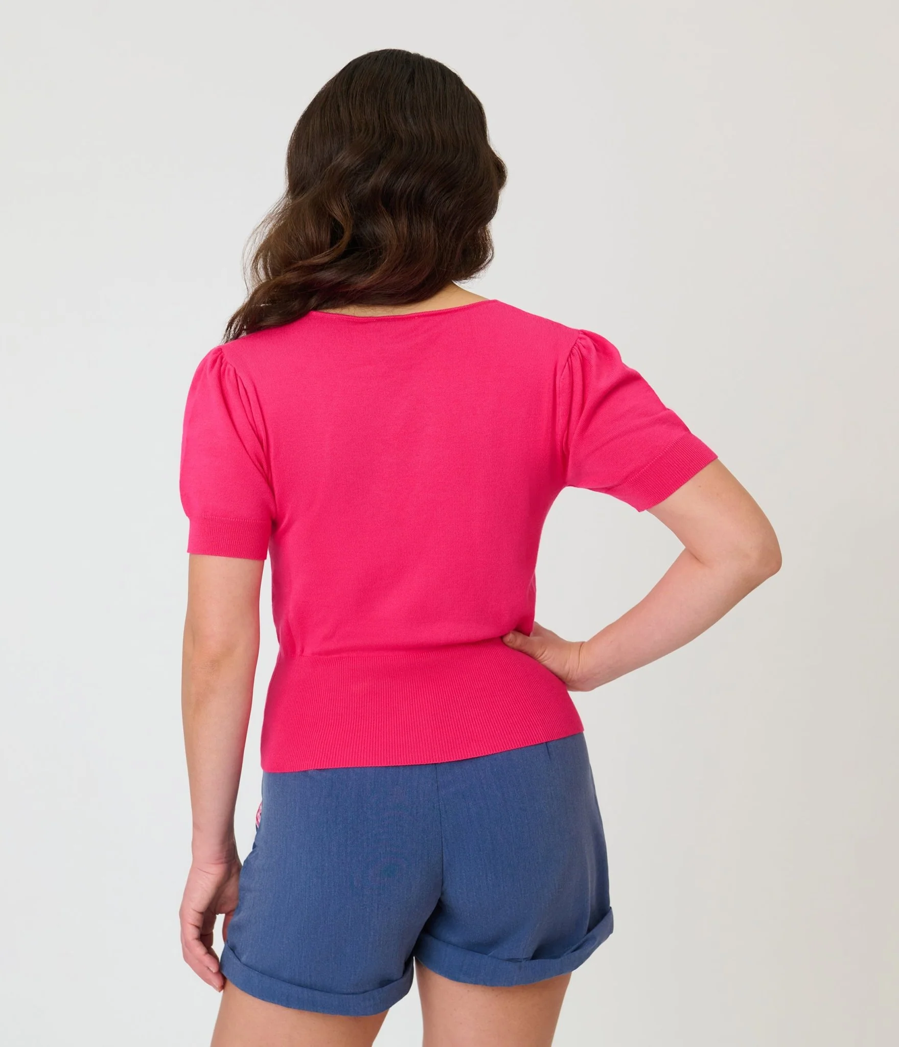 Unique Vintage Hot Pink Short Sleeve Sweater - Image 2