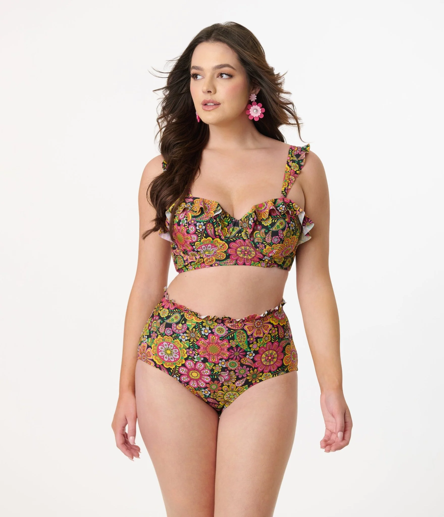 Unique Vintage Kaleidoscope Floral Southampton Swim Top - Image 3