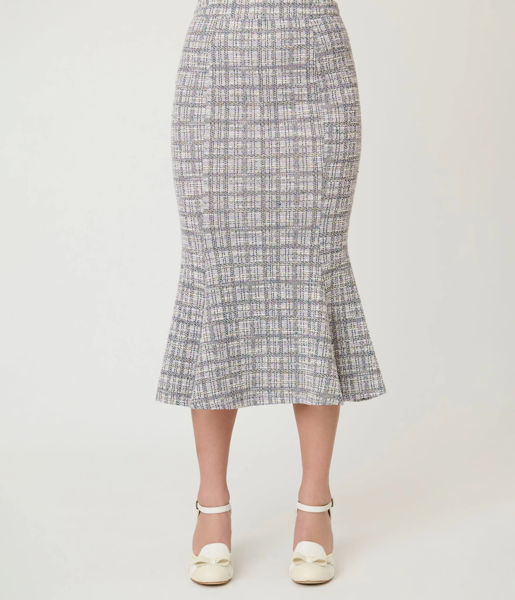 Unique Vintage Lavender Plaid Boucle Trumpet Skirt - Image 2