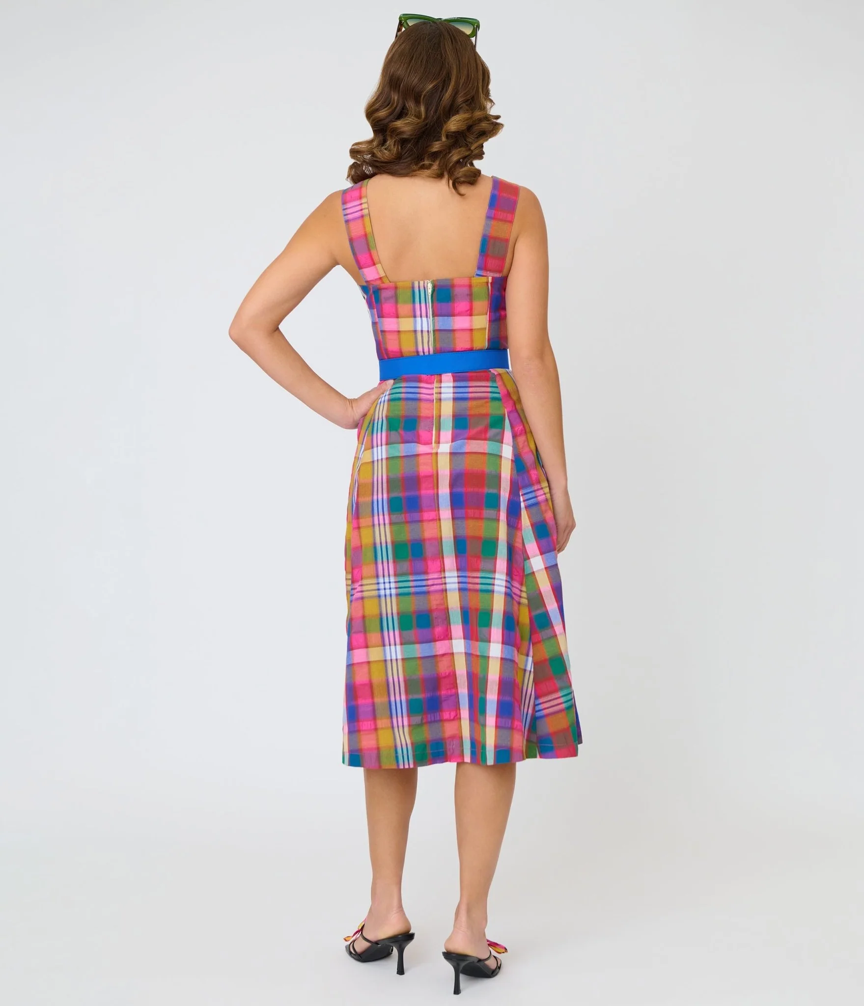 Unique Vintage Madras Plaid Picnic Perfect Midi Dress - Image 2