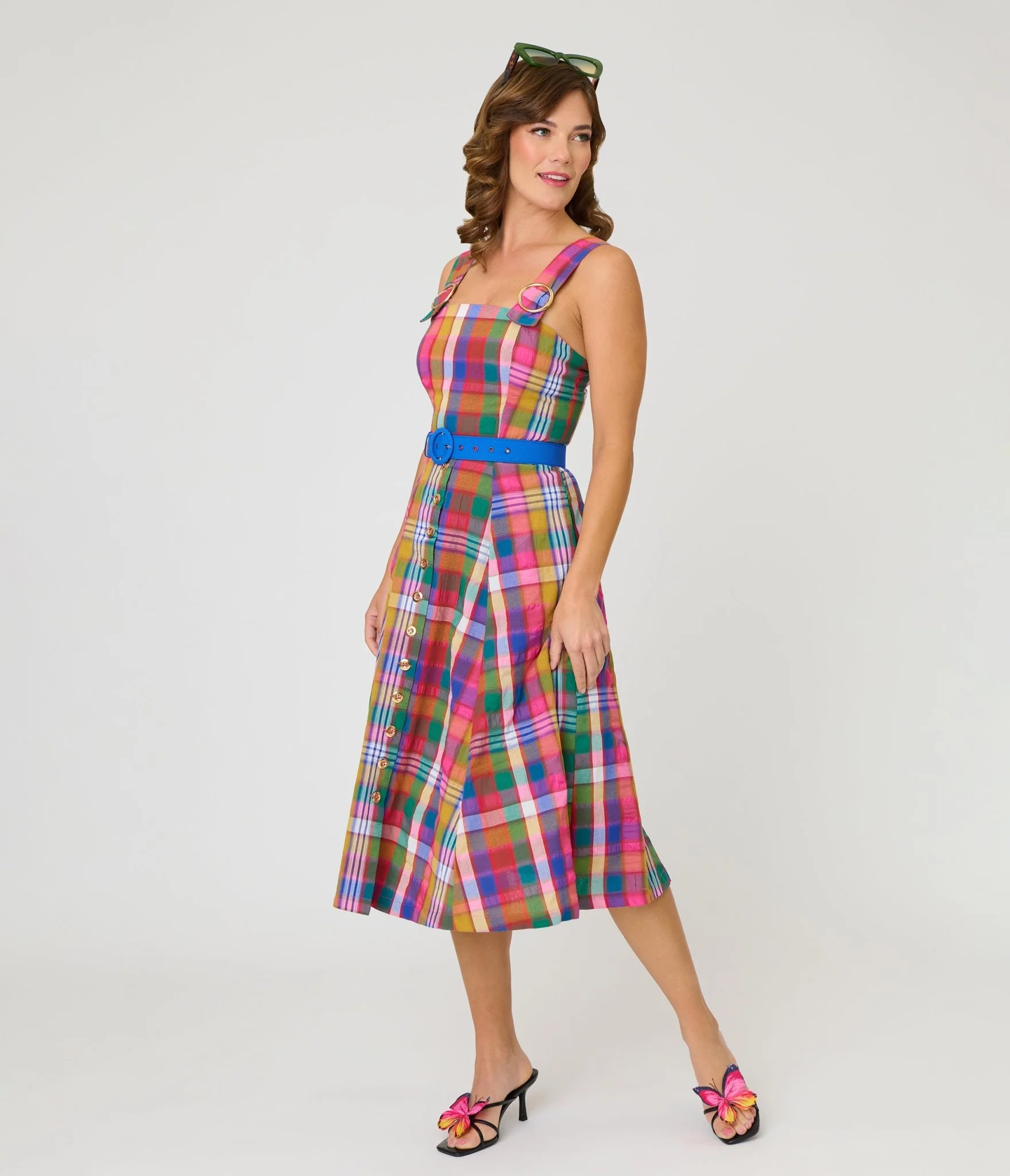 Unique Vintage Madras Plaid Picnic Perfect Midi Dress - Image 3