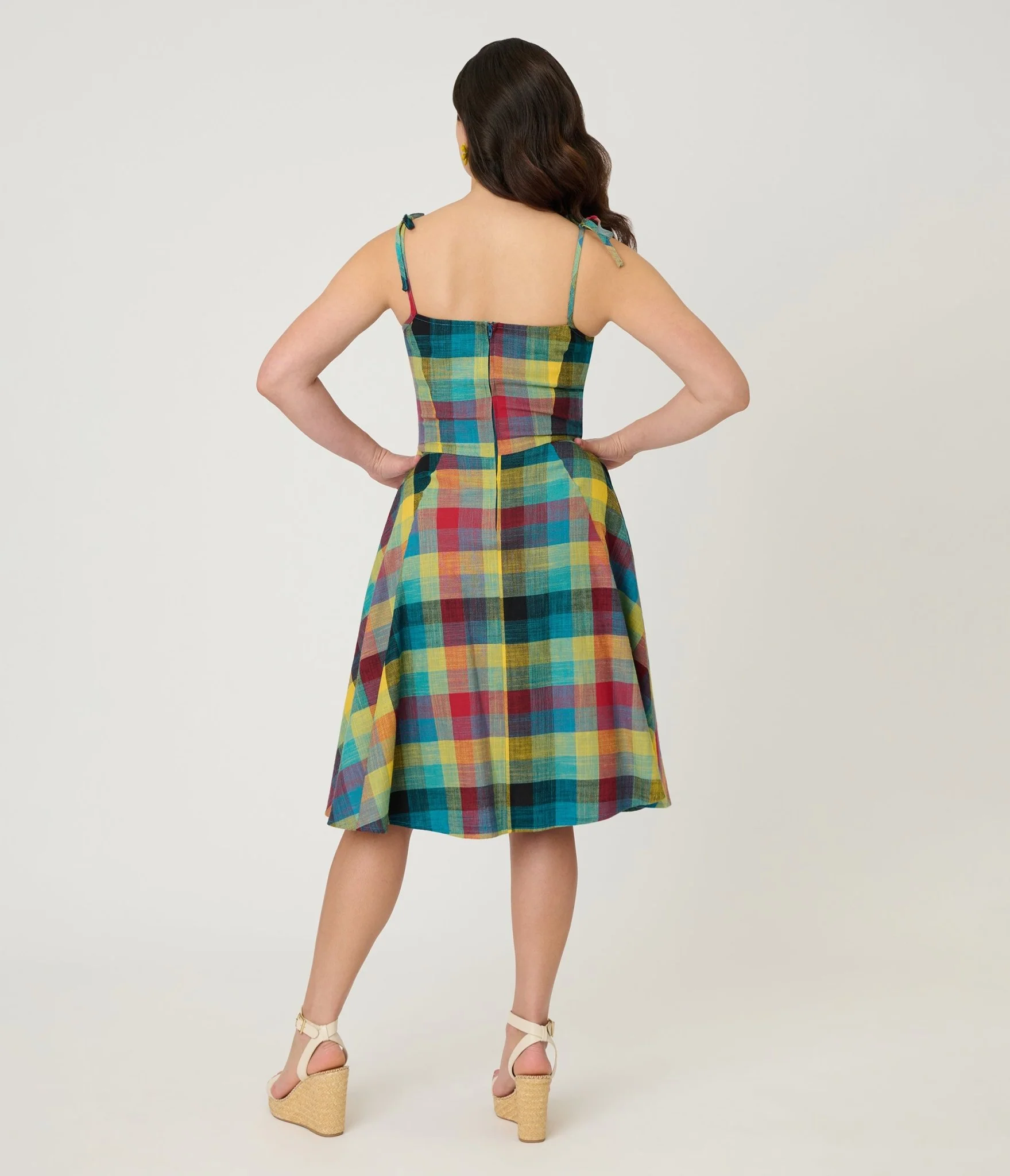 Unique Vintage Multi Plaid Cotton Bobbie Swing Dress - Image 2