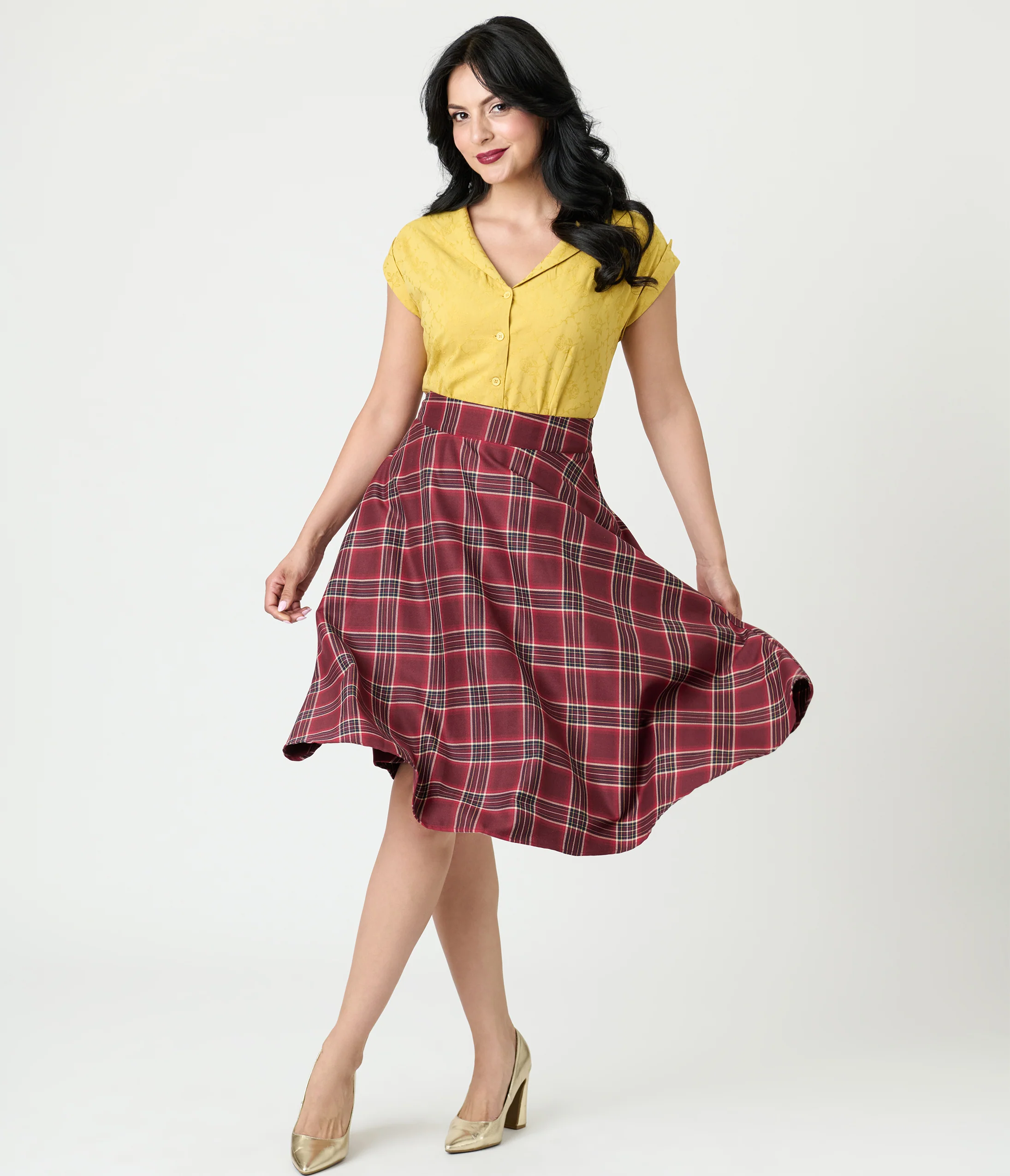 Unique Vintage Mustard Jacquard Sleeveless Blouse - Image 4