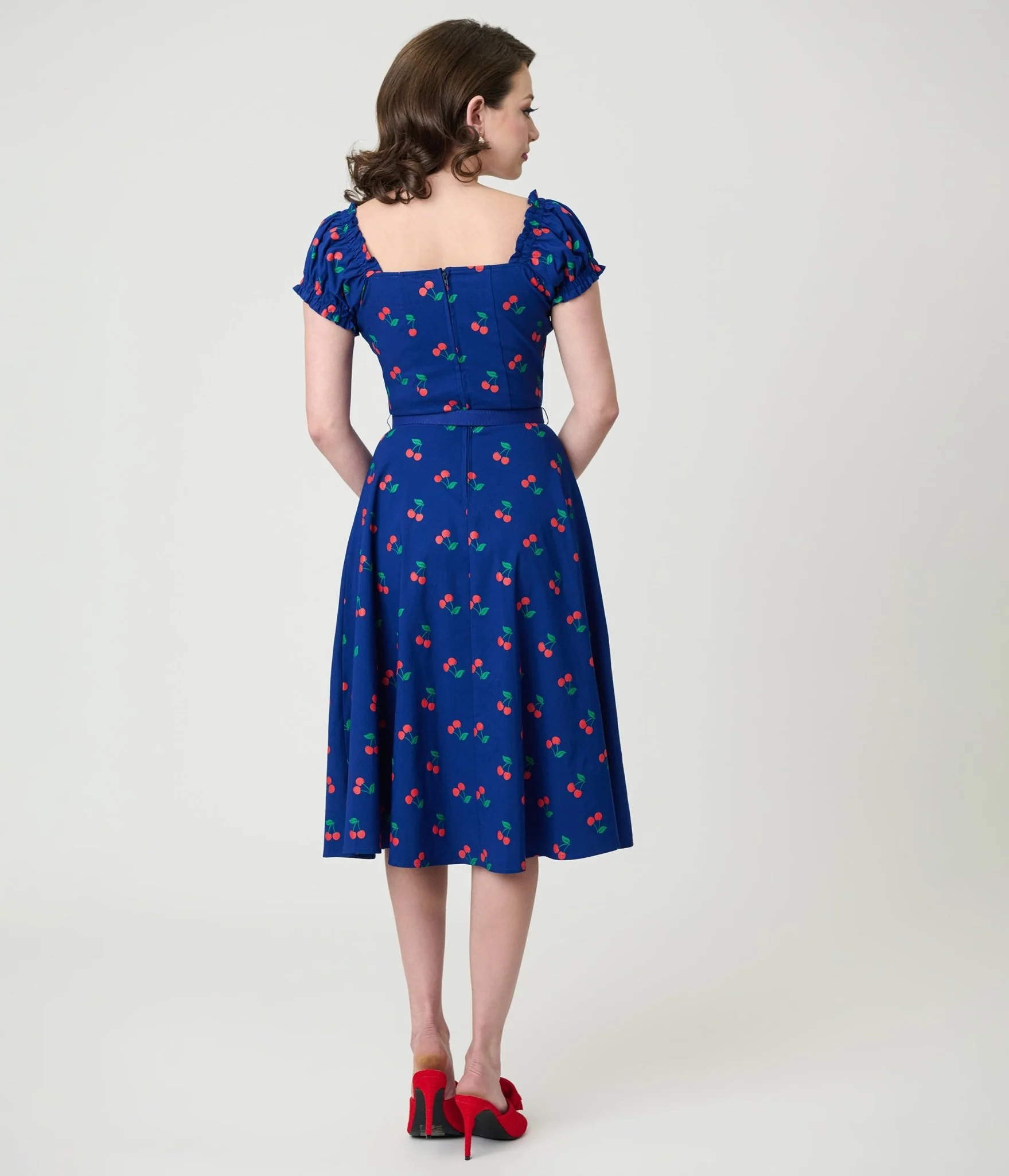 Unique Vintage Navy & Cherries Ohara Swing Dress - Image 2