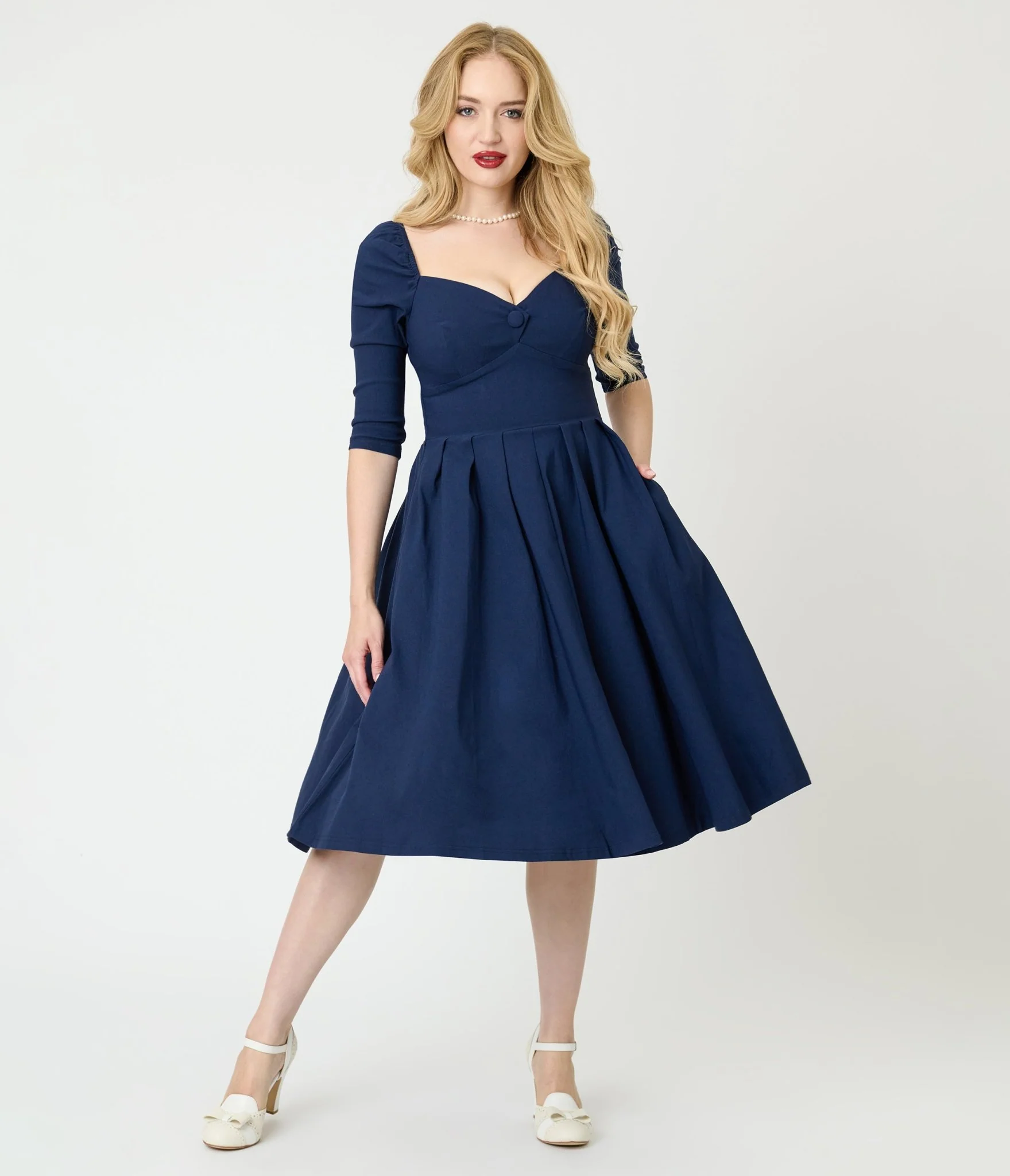 Unique Vintage Navy Lamar Swing Dress - Image 3