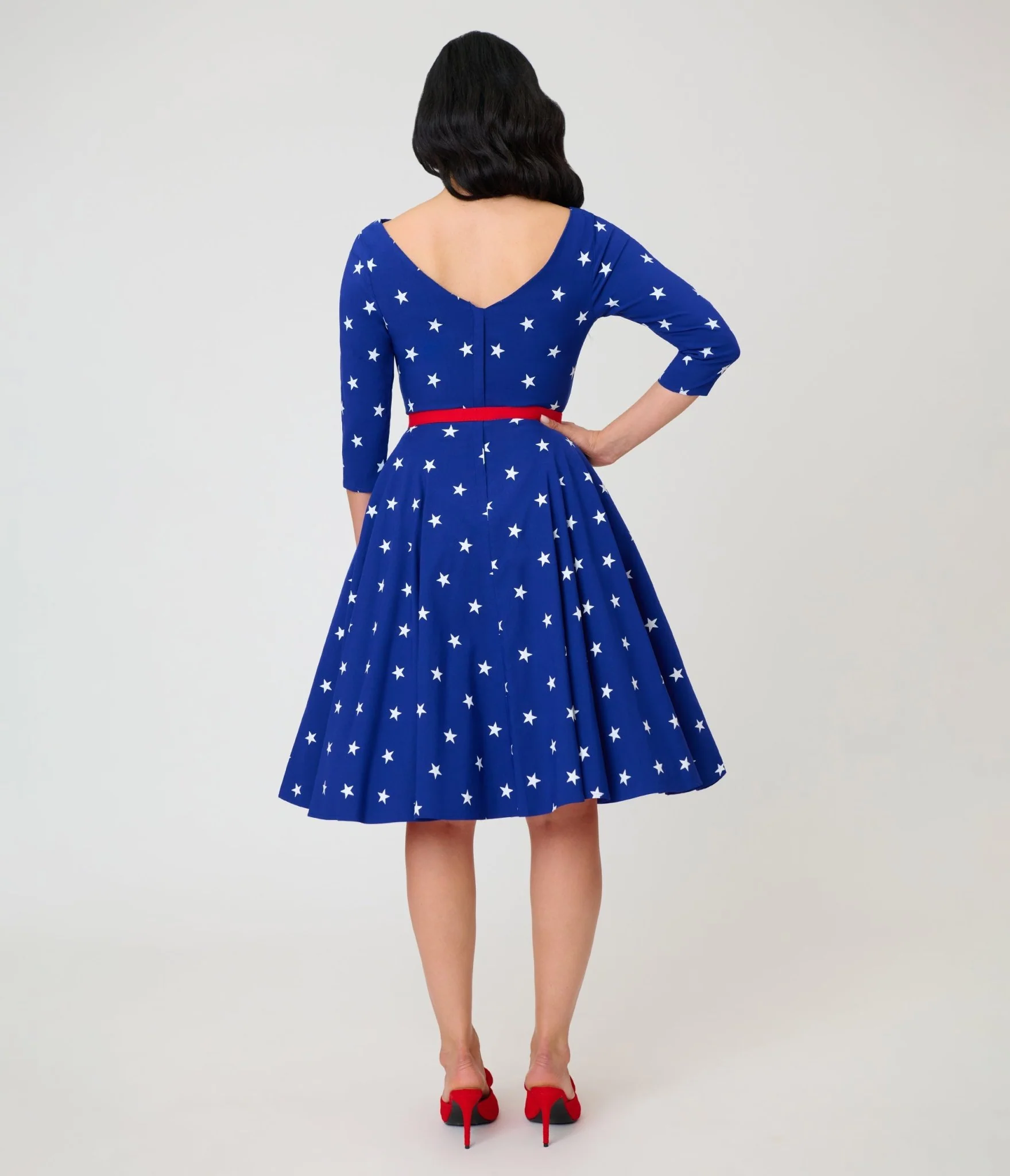 Unique Vintage Navy & White Star Devon Swing Dress - Image 2