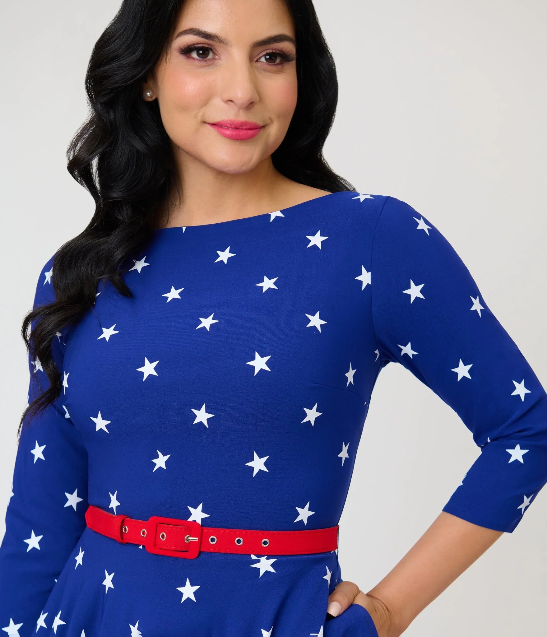 Unique Vintage Navy & White Star Devon Swing Dress - Image 3