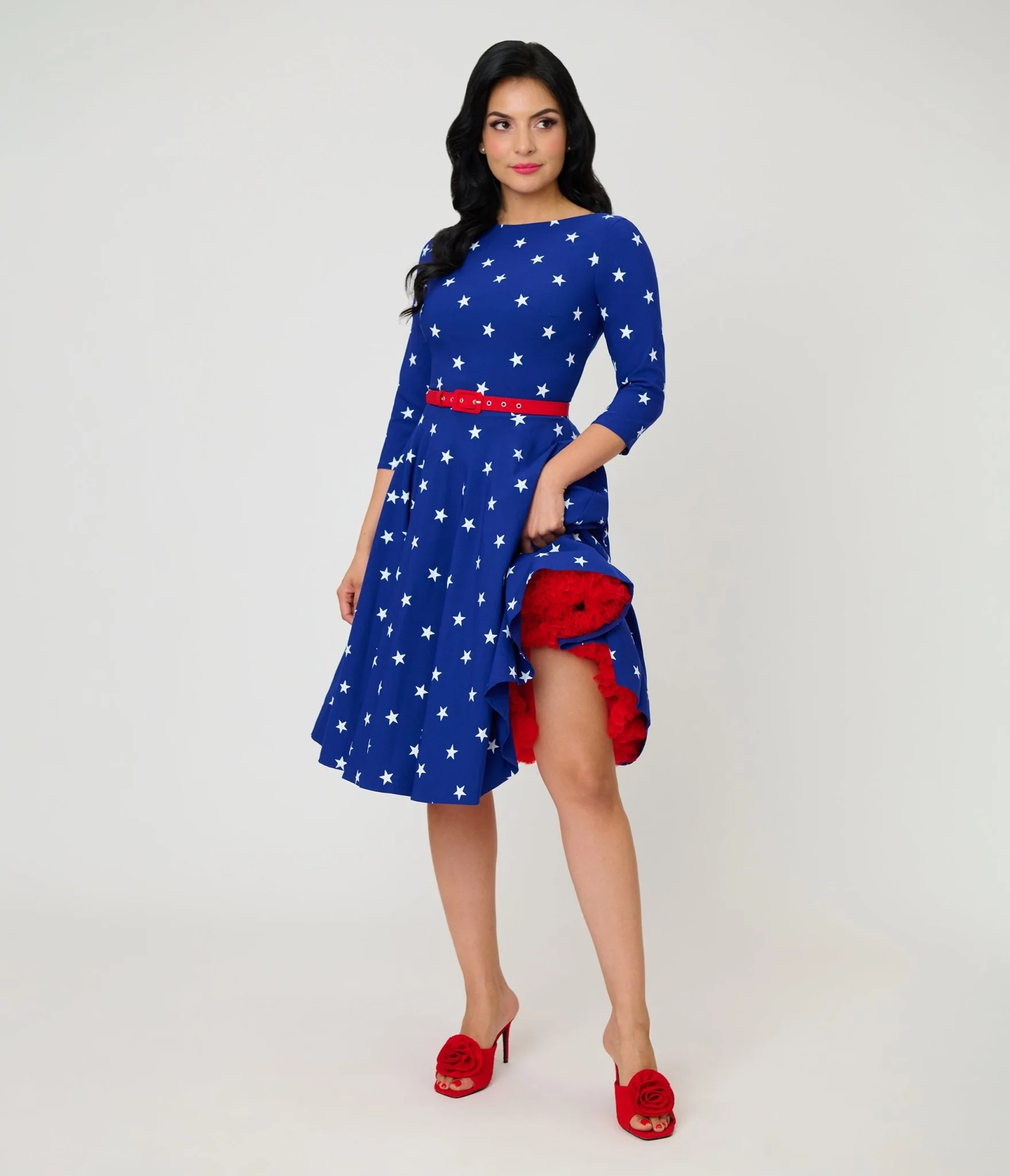Unique Vintage Navy & White Star Devon Swing Dress - Image 5