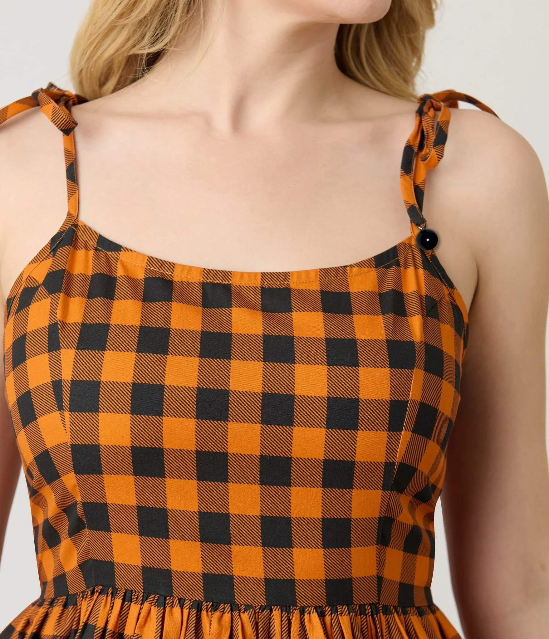 Unique Vintage Orange & Black Gingham Cotton Bobbie Swing Dress - Image 3