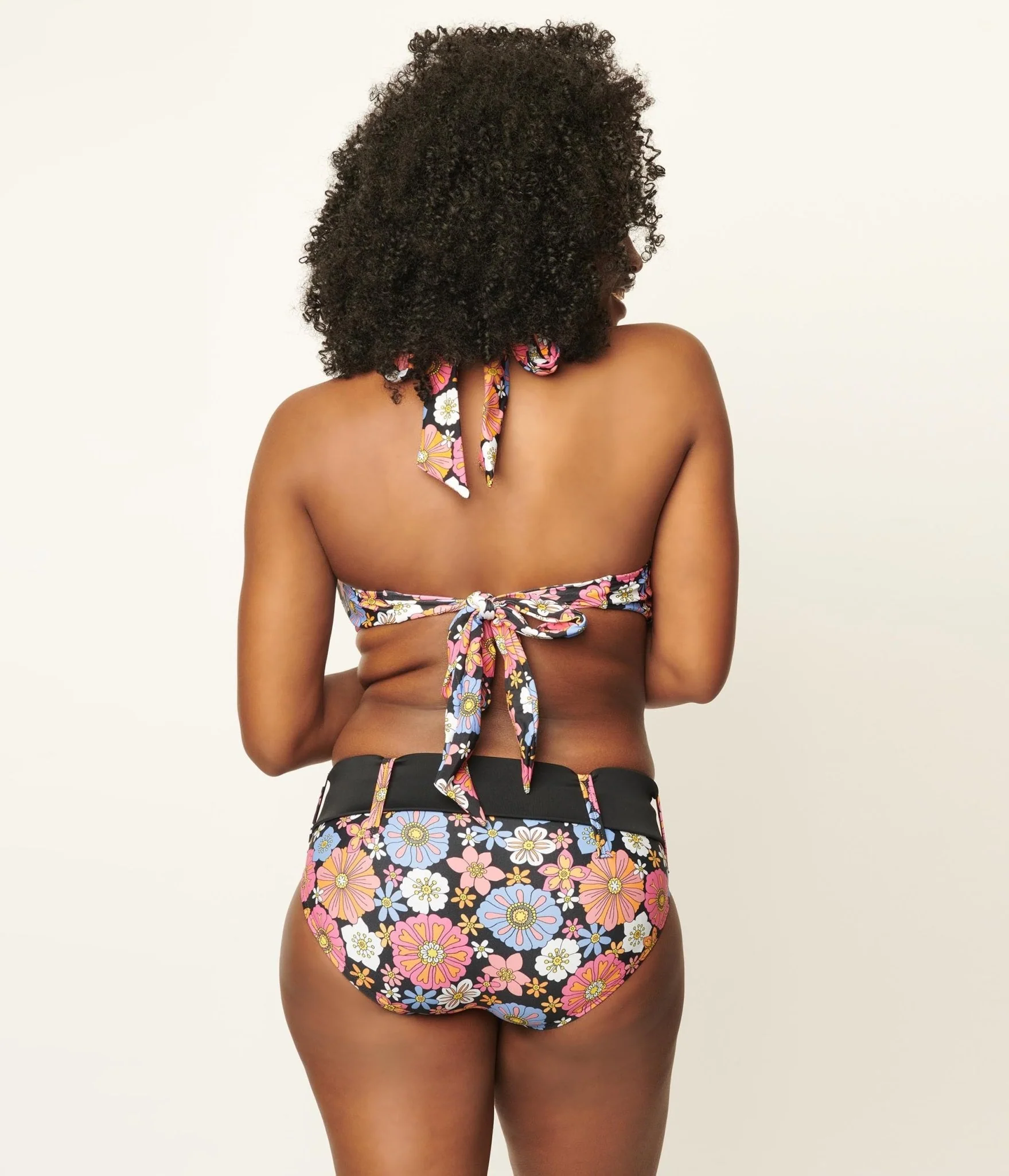 Unique Vintage Pink & Blue Floral Print Forever Glam Swim Top - Image 2