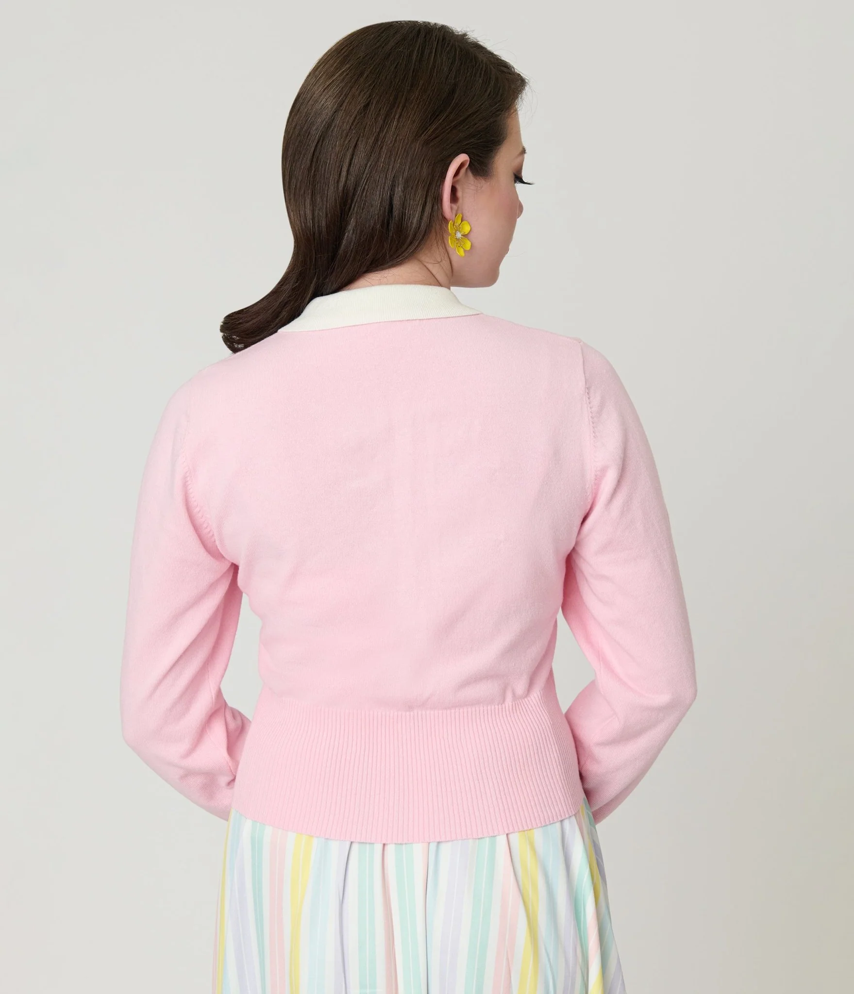 Unique Vintage Pink Chick Embroidered Cardigan - Image 2