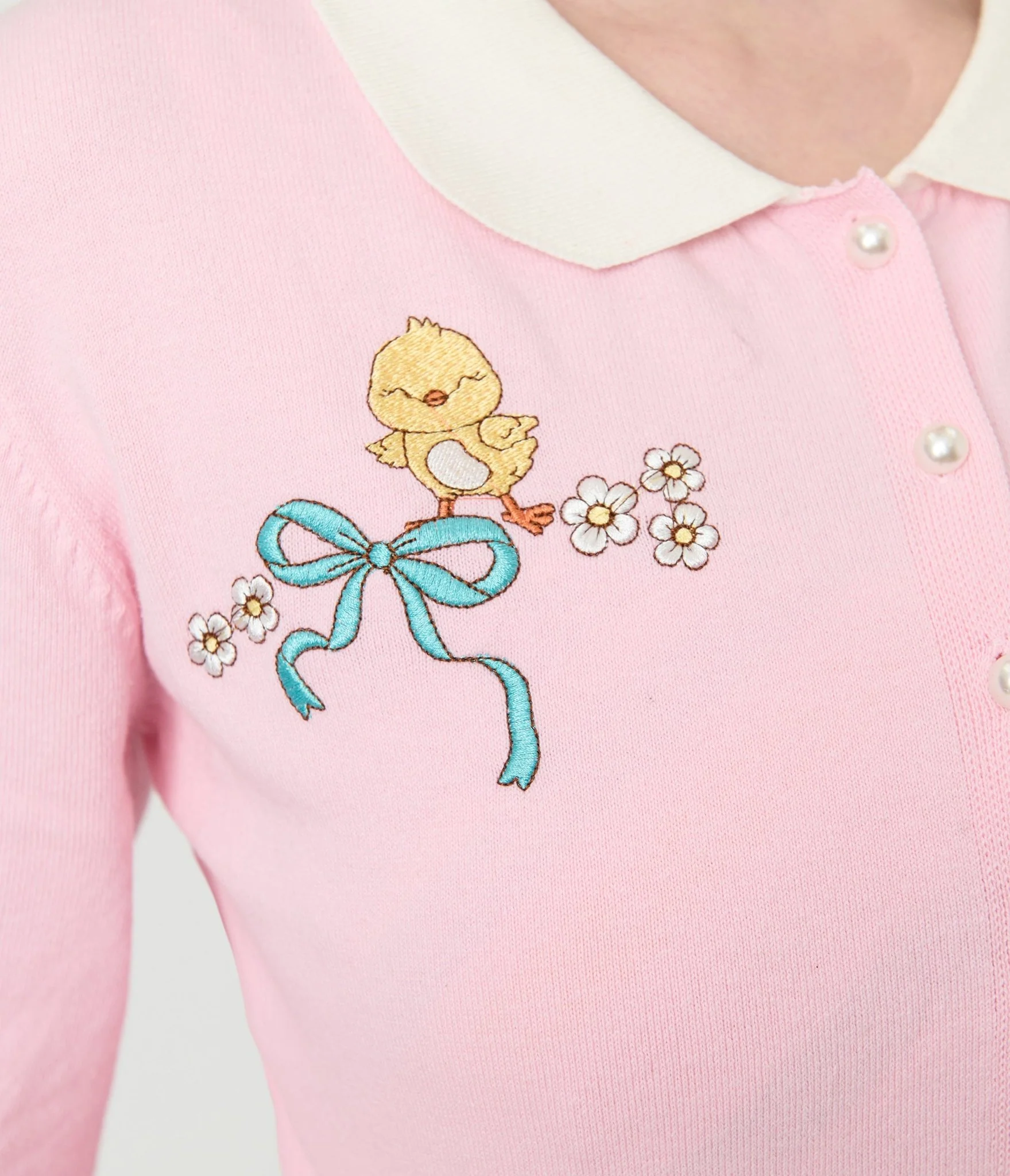 Unique Vintage Pink Chick Embroidered Cardigan - Image 5
