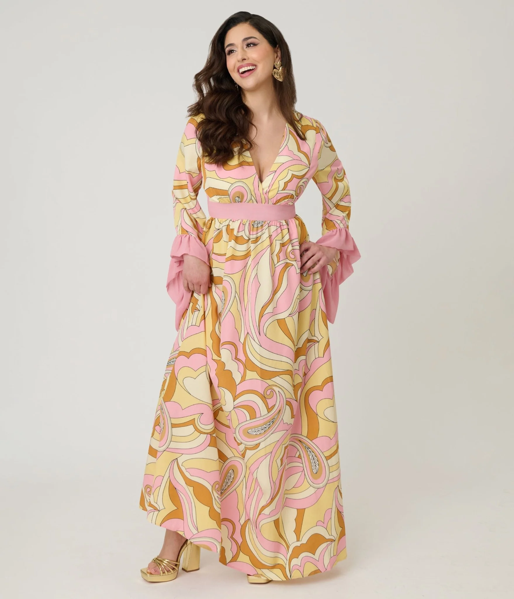 Unique Vintage Pink Paisley Maxi Dress - Image 3