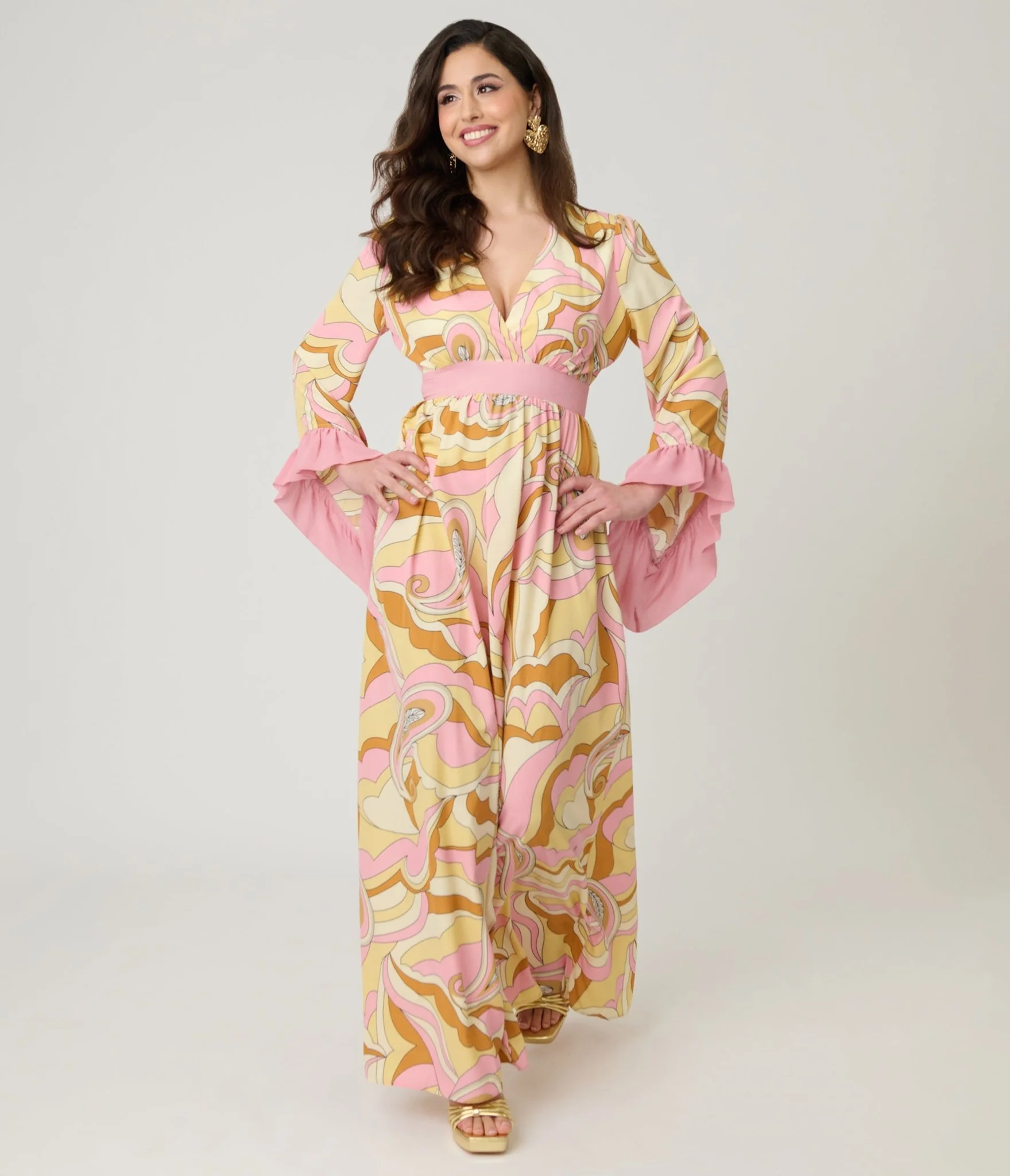 Unique Vintage Pink Paisley Maxi Dress - Image 4