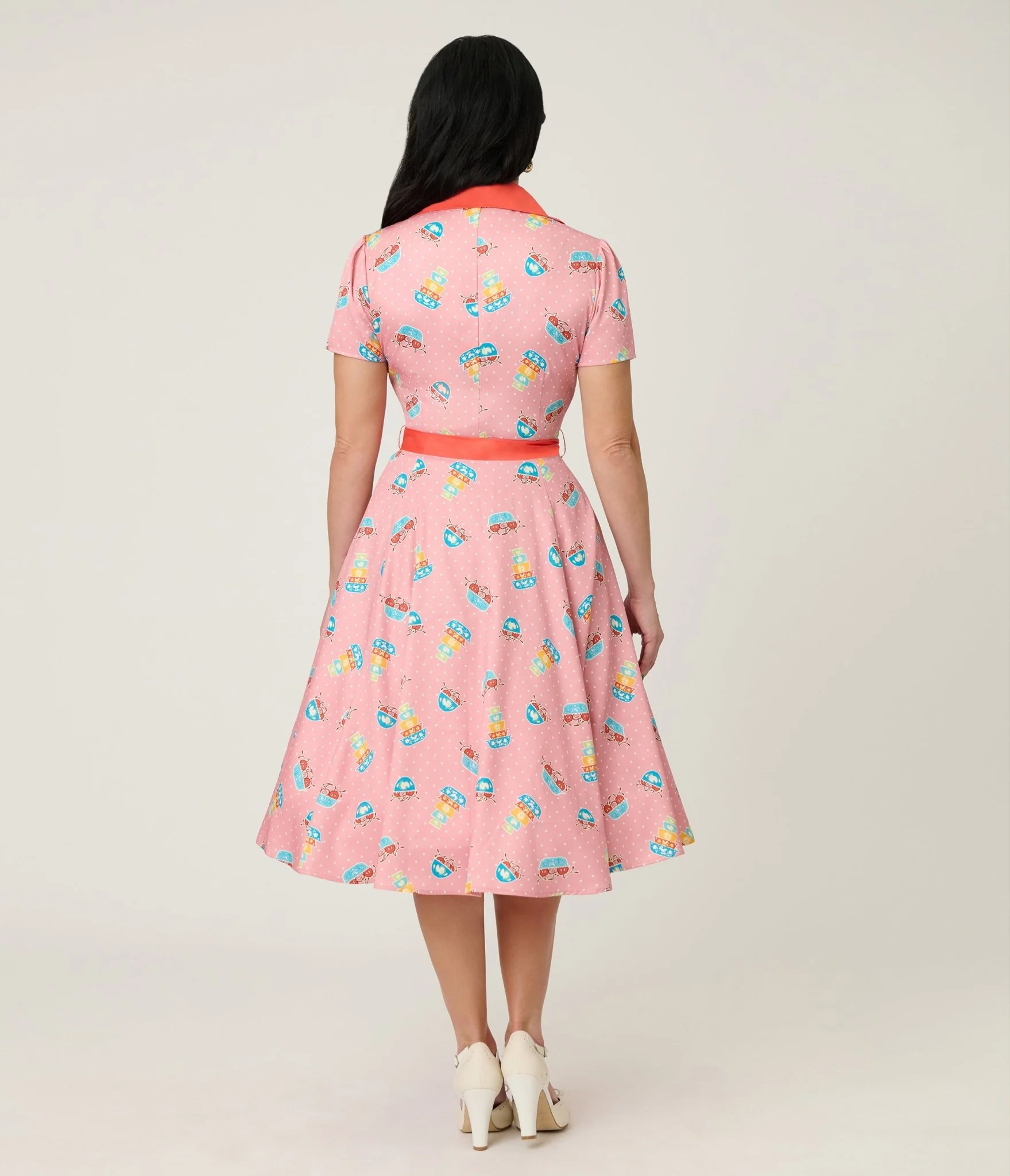 Unique Vintage Pink Pyrex Print Cotton Shirt Dress - Image 2