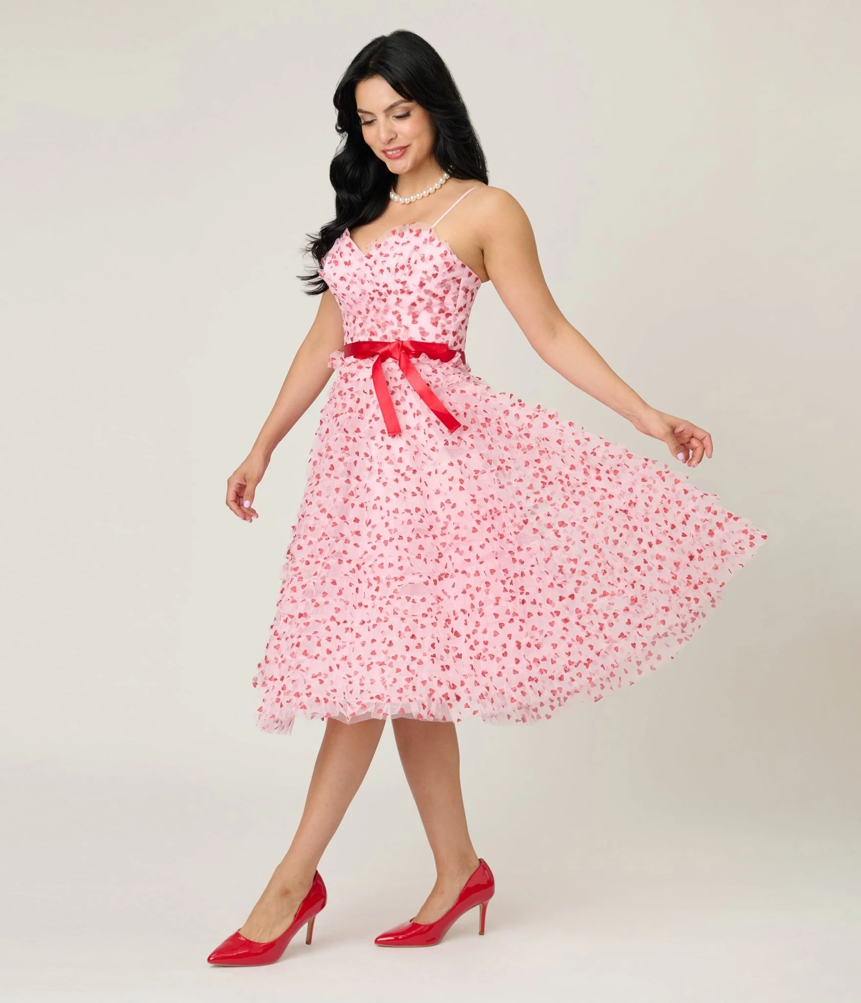 Unique Vintage Pink & Red Glitter Heart Tulle Cupcake Swing Dress - Image 3