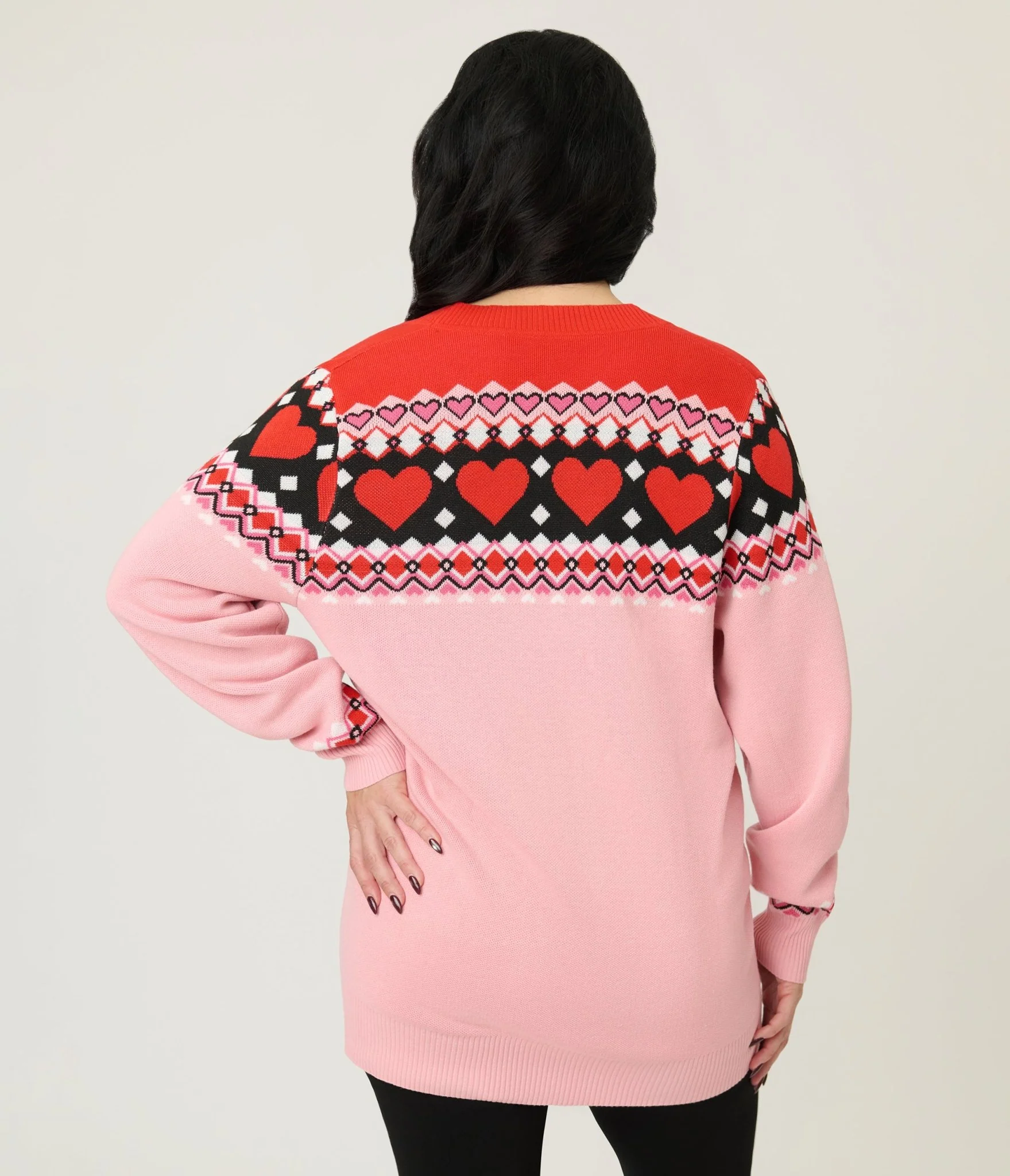Unique Vintage Pink Valentine Fair Isle Button Cardigan - Image 2