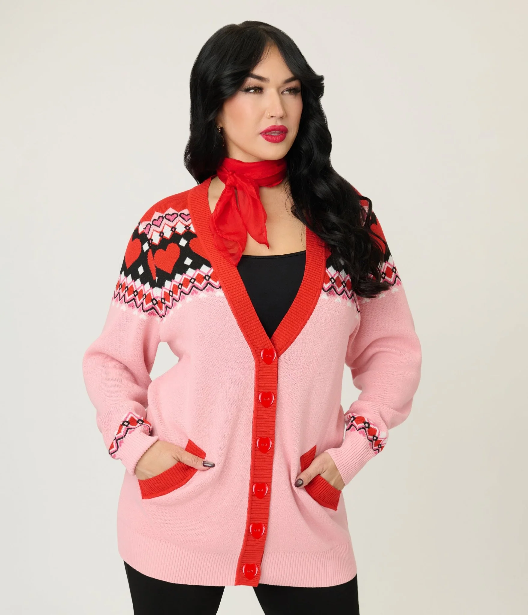 Unique Vintage Pink Valentine Fair Isle Button Cardigan - Image 3
