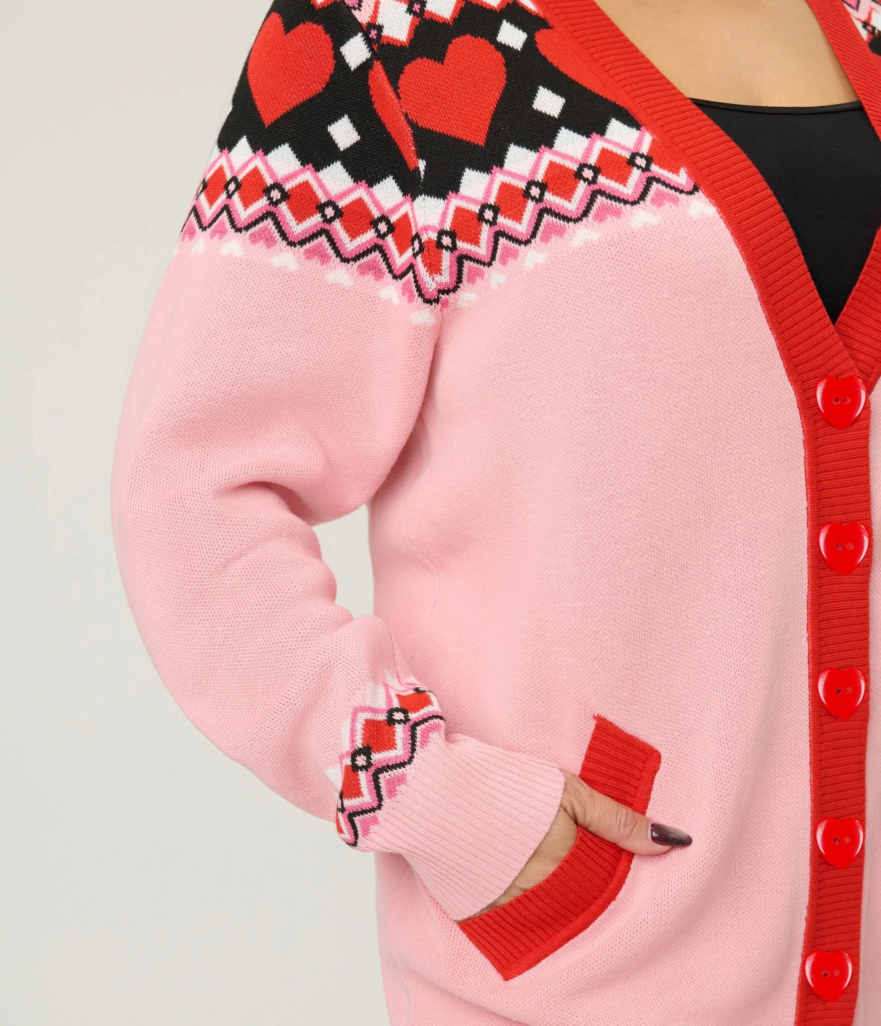 Unique Vintage Pink Valentine Fair Isle Button Cardigan - Image 5