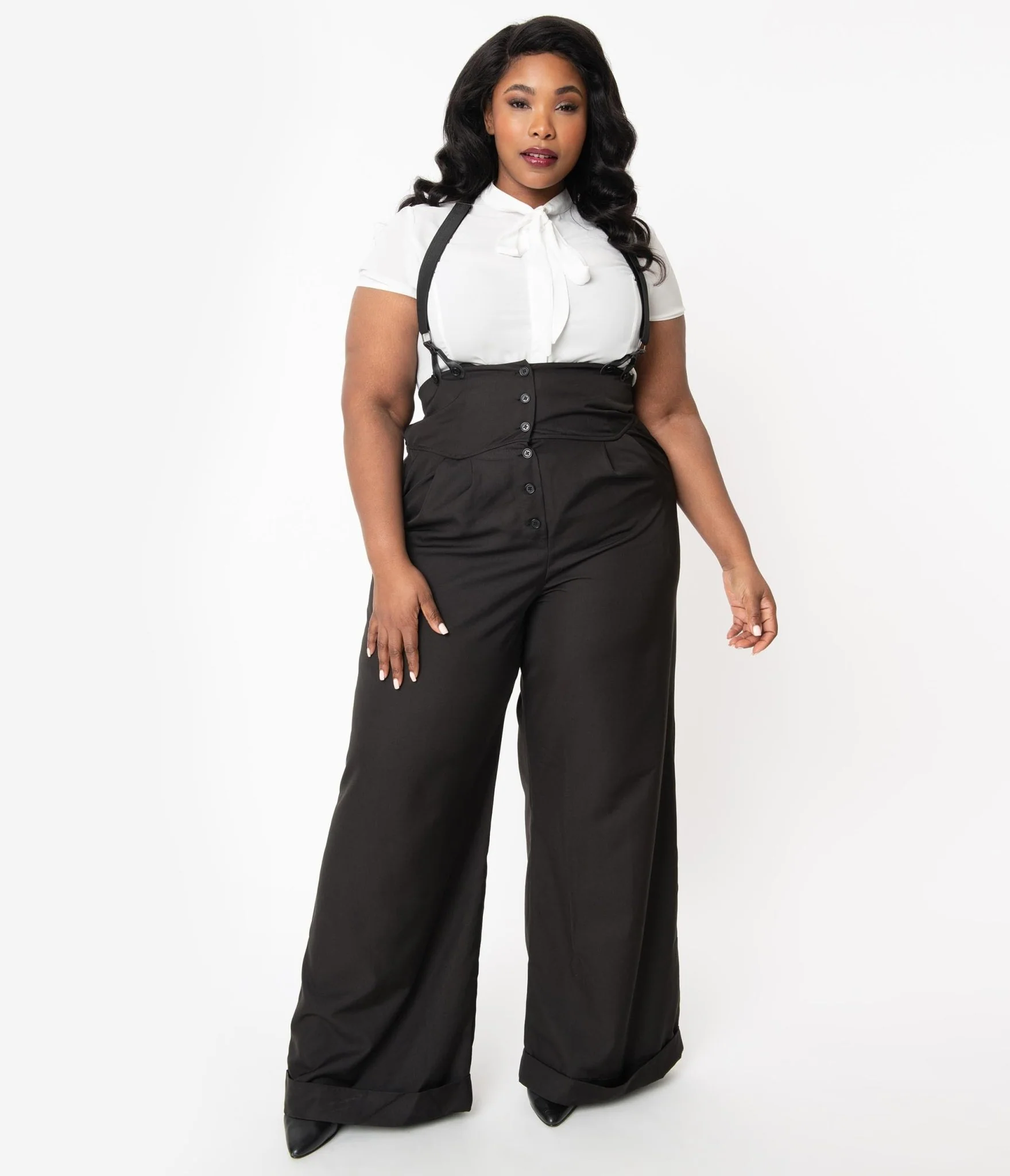 Unique Vintage Plus Size 1930s Black Thelma Suspender Pants - Image 3