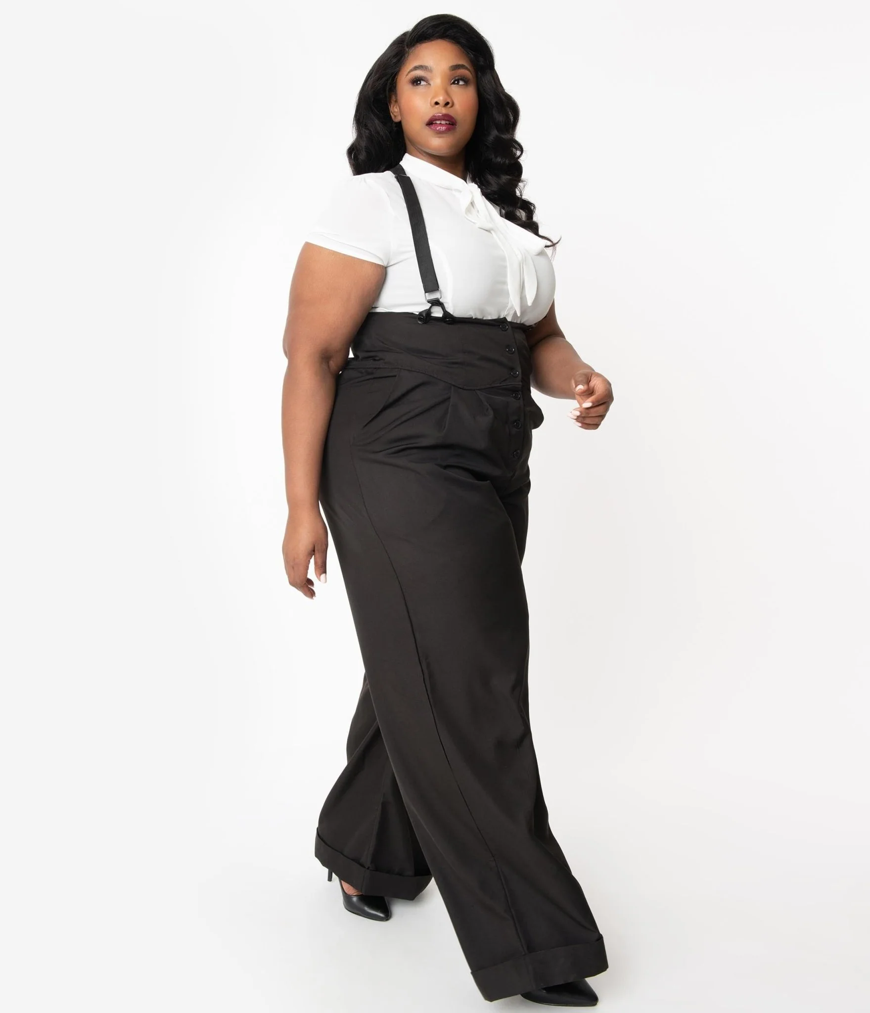 Unique Vintage Plus Size 1930s Black Thelma Suspender Pants - Image 4