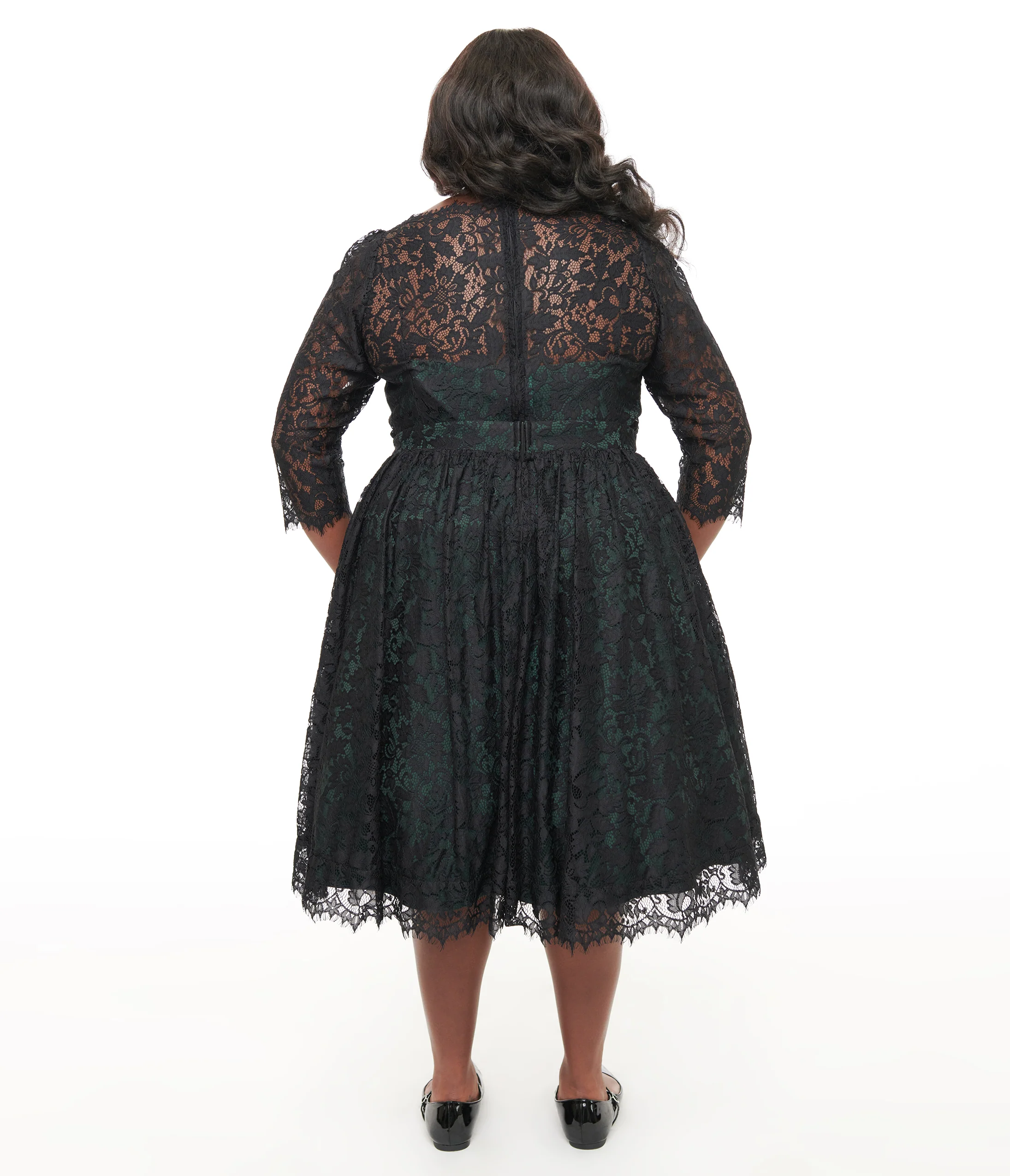 Unique Vintage Plus Size 1940s Black Lace Swing Dress - Image 3
