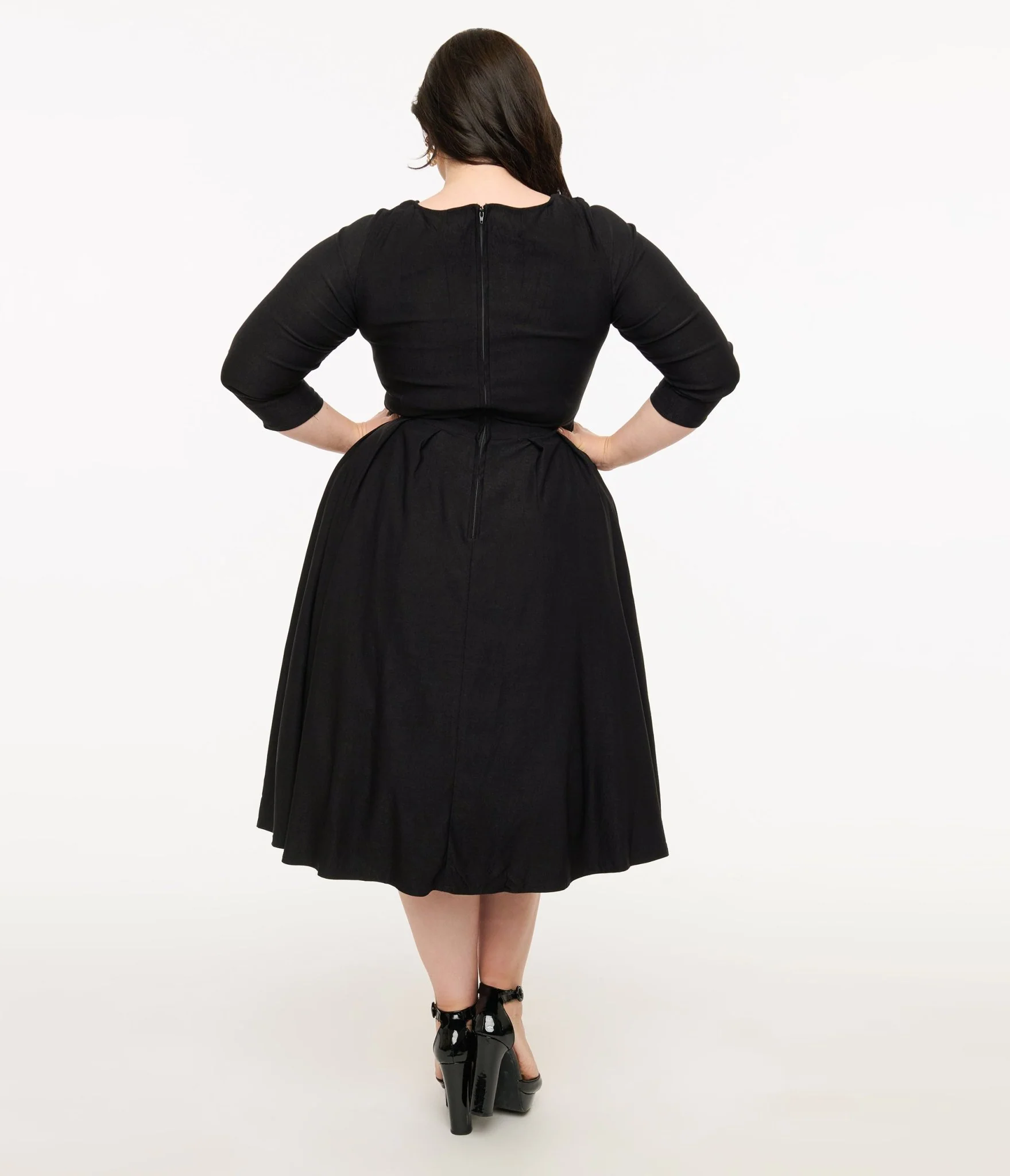 Unique Vintage Plus Size 1950s Black Bengaline Front Twist Swing Dress - Image 3