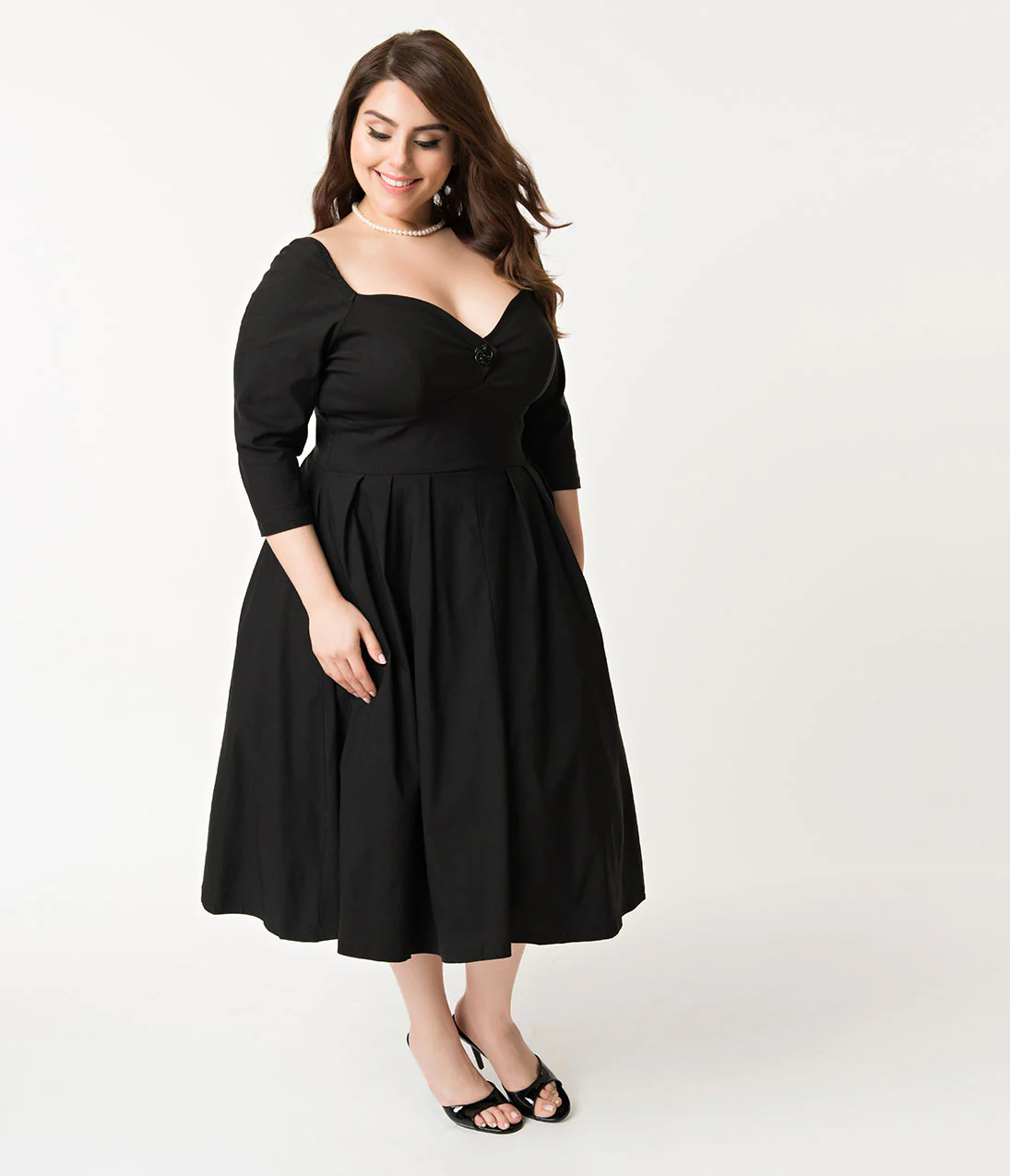 Unique Vintage Plus Size 1950s Black Sweetheart Lamar Swing Dress - Image 5