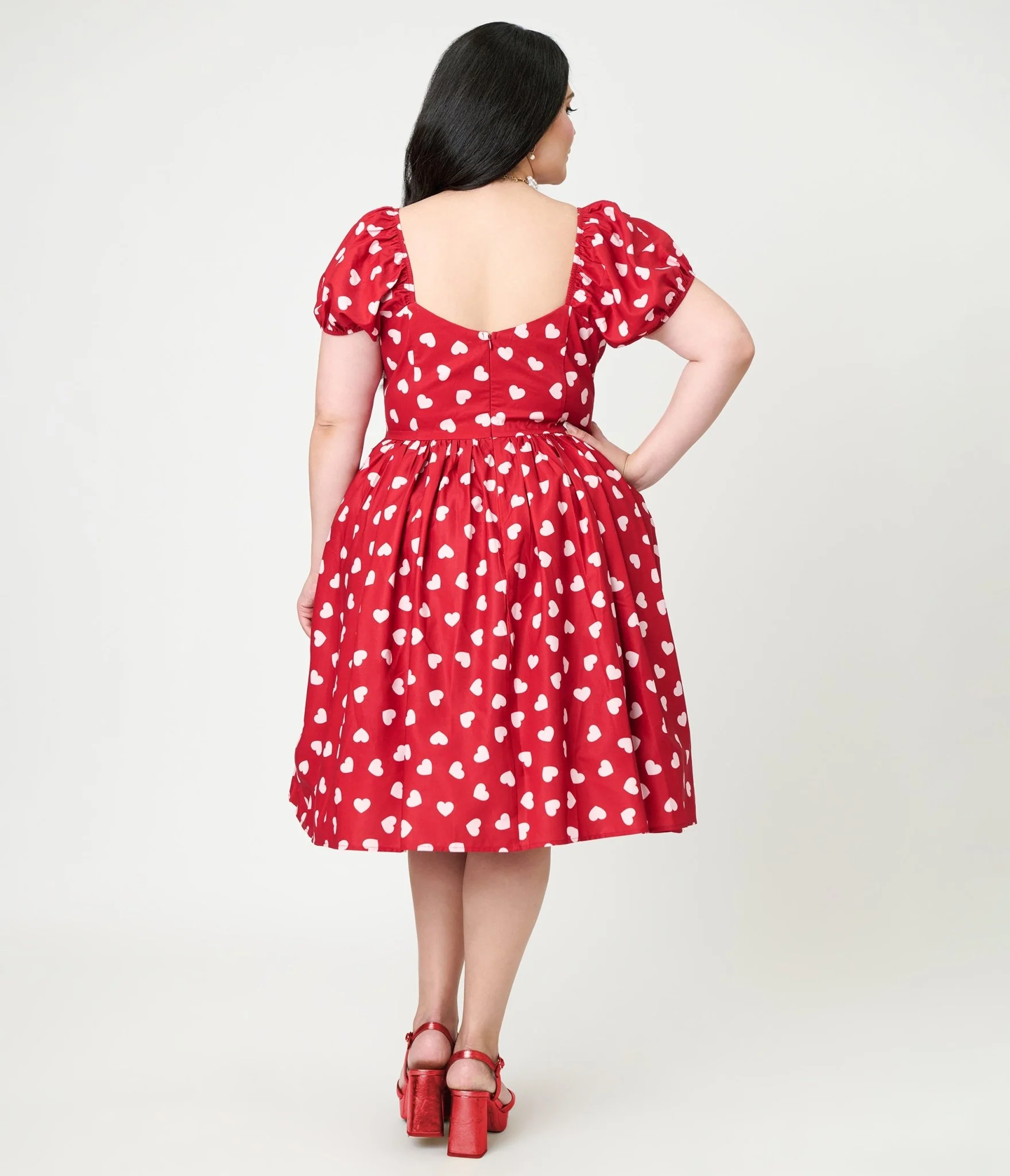 Unique Vintage Plus Size 1950s Red & Pink Heart Convertible Sweetheart Dress - Image 2