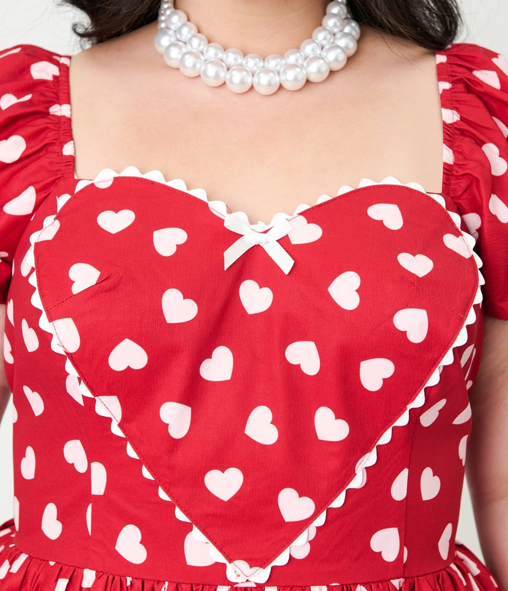 Unique Vintage Plus Size 1950s Red & Pink Heart Convertible Sweetheart Dress - Image 4