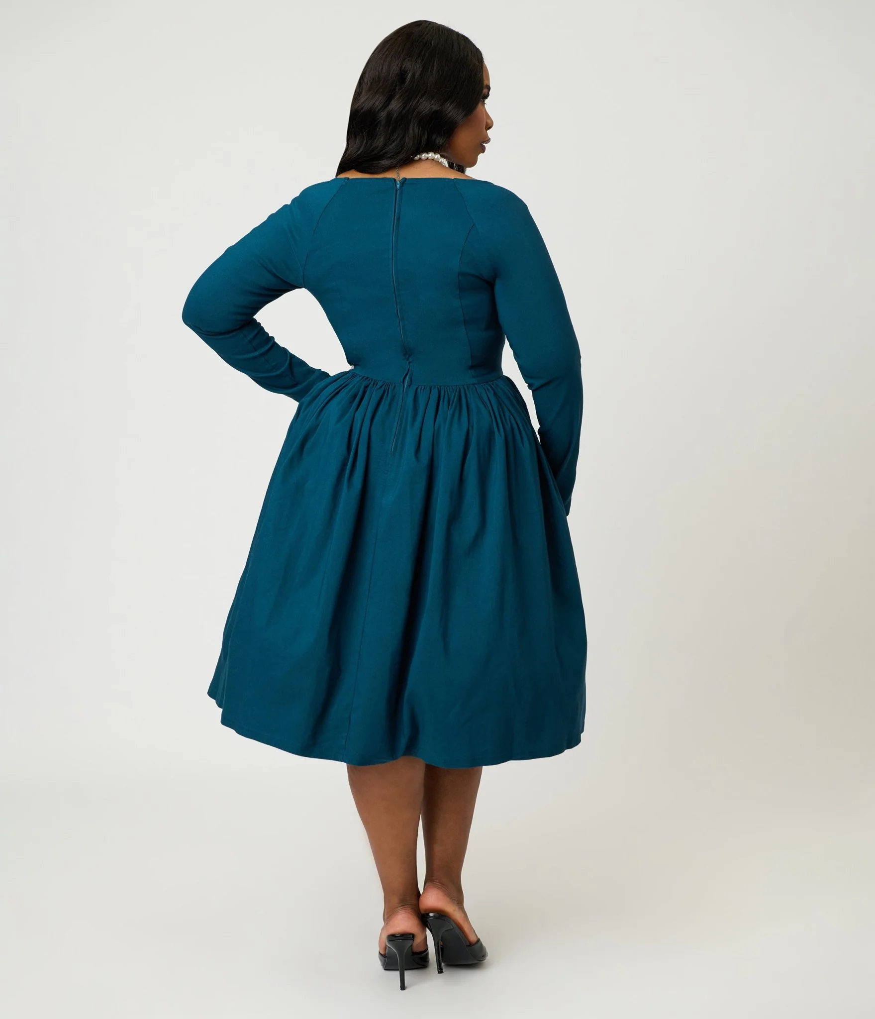 Unique Vintage Plus Size 1950s Teal Sweetheart Swing Dress - Image 2