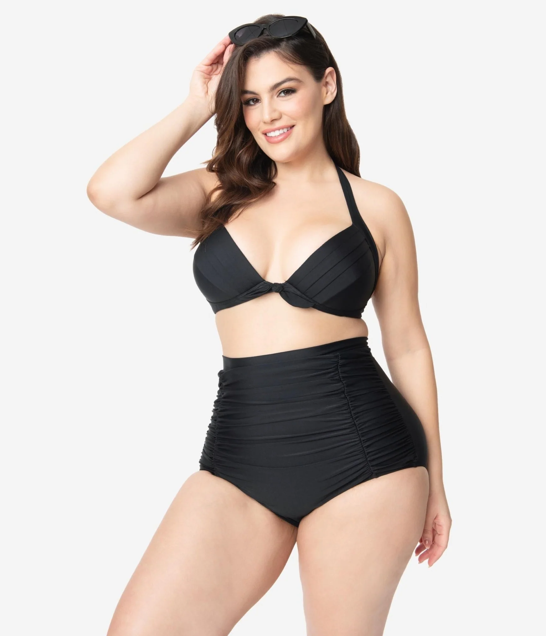 Unique Vintage Plus Size All Black Monroe Bikini Top - Image 5