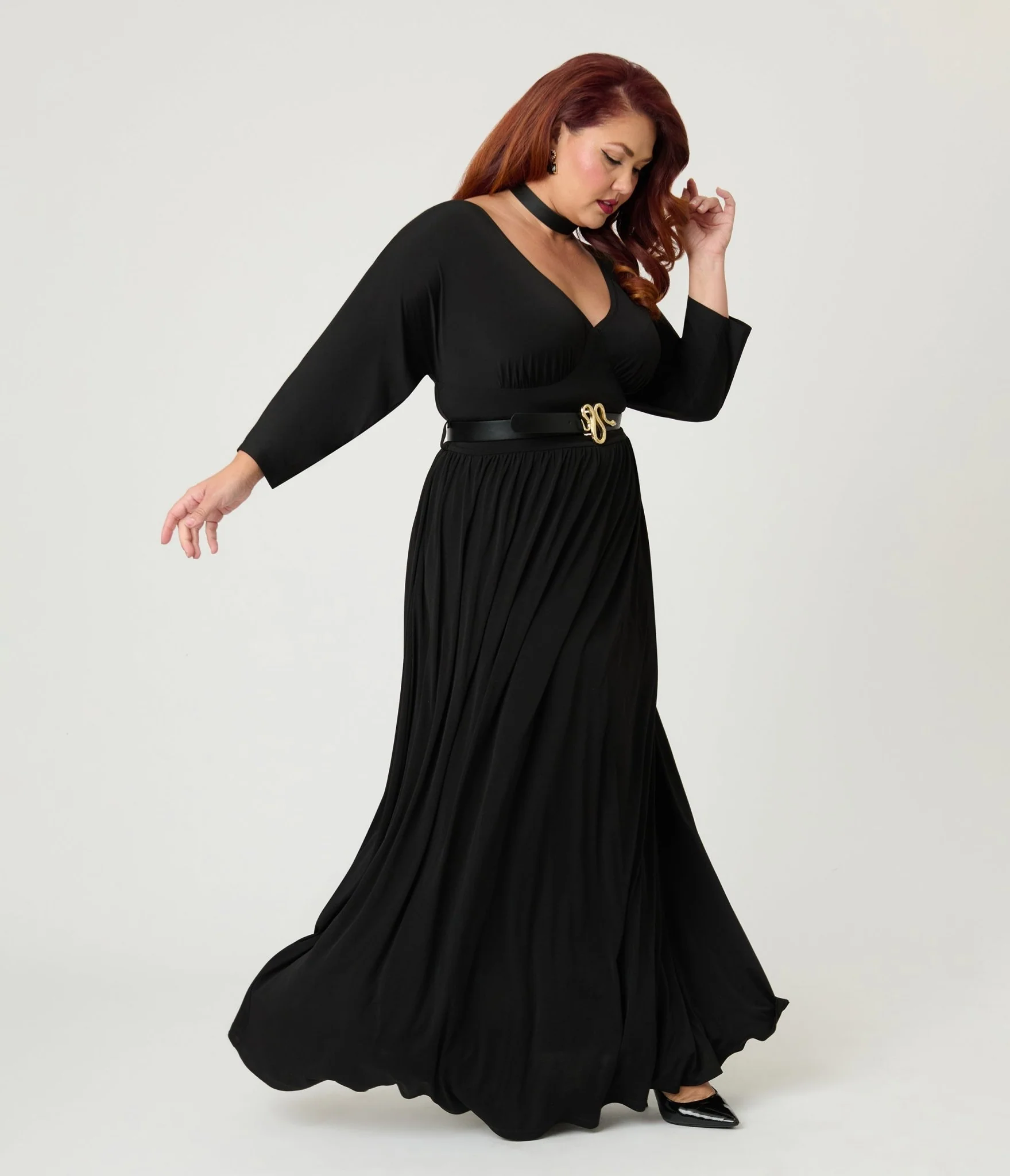 Unique Vintage Plus Size Black Batwing Sleeve Maxi Dress - Image 3