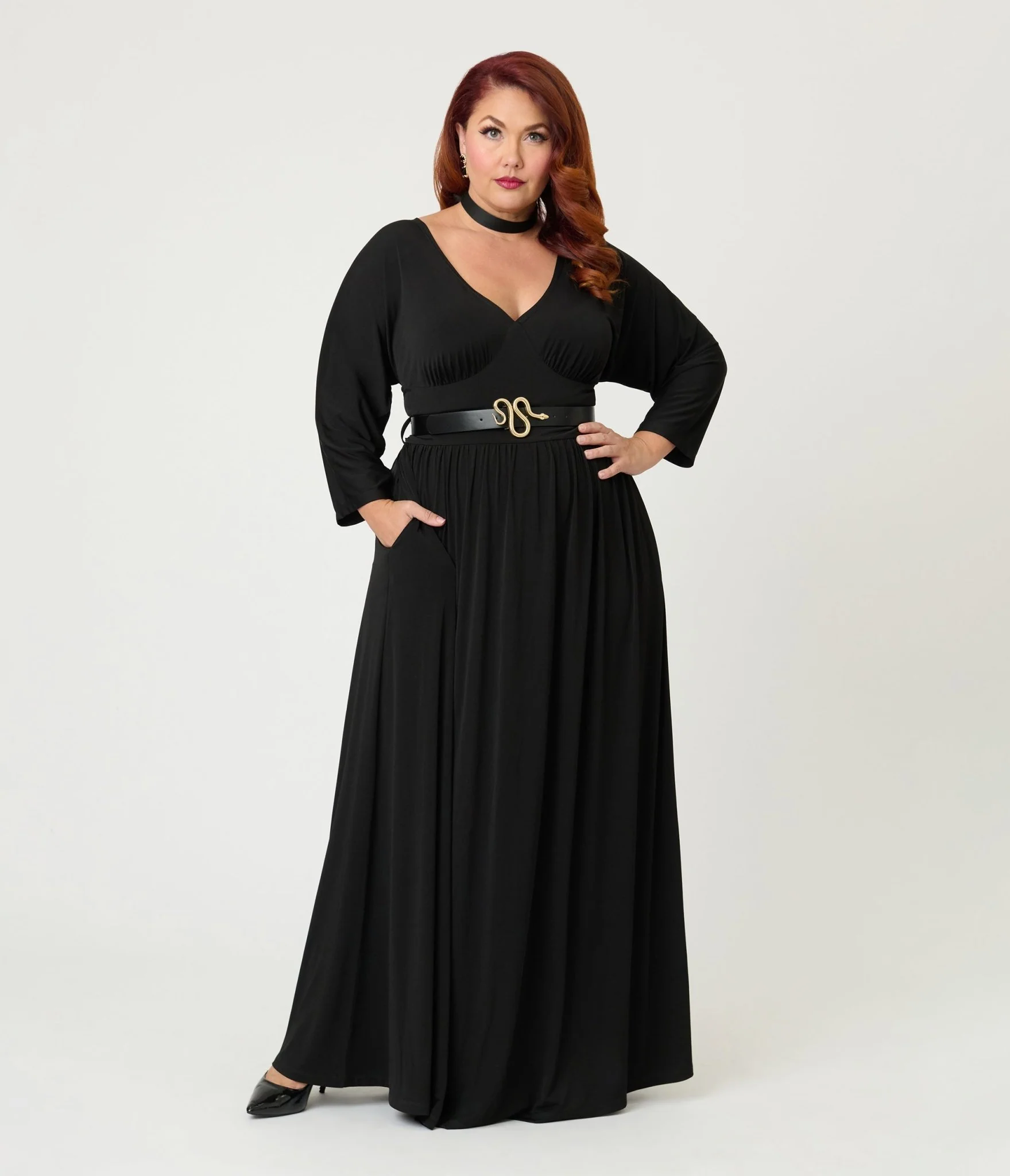 Unique Vintage Plus Size Black Batwing Sleeve Maxi Dress - Image 4